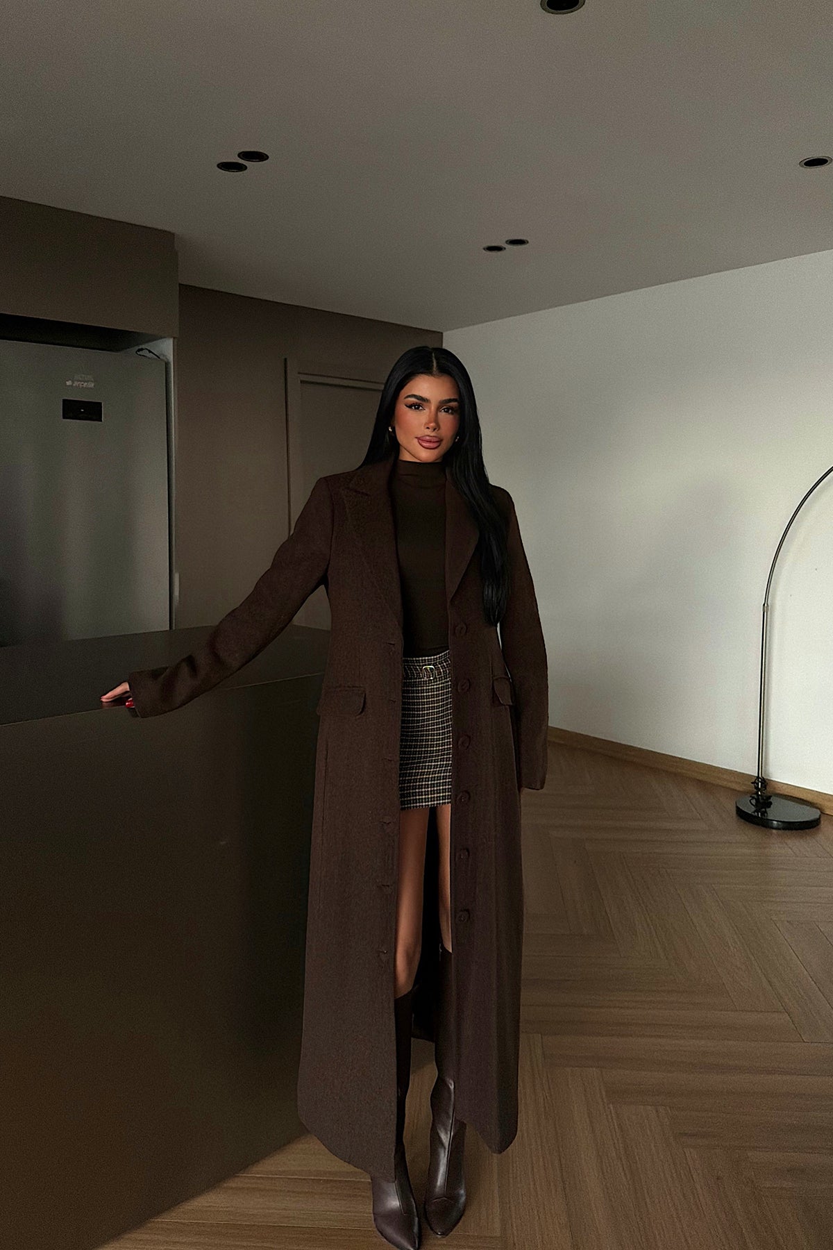Dark Coffee Pocket Detail Coat
