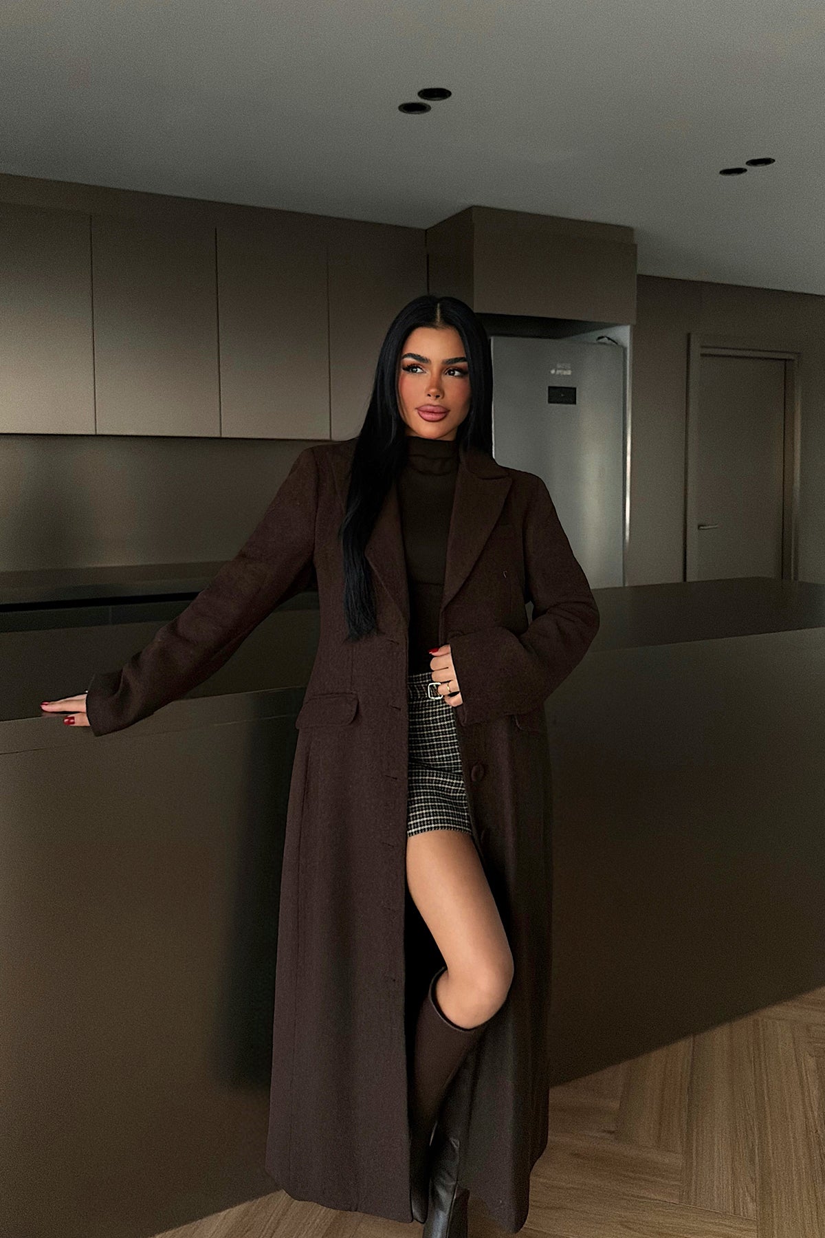 Dark Coffee Pocket Detail Coat