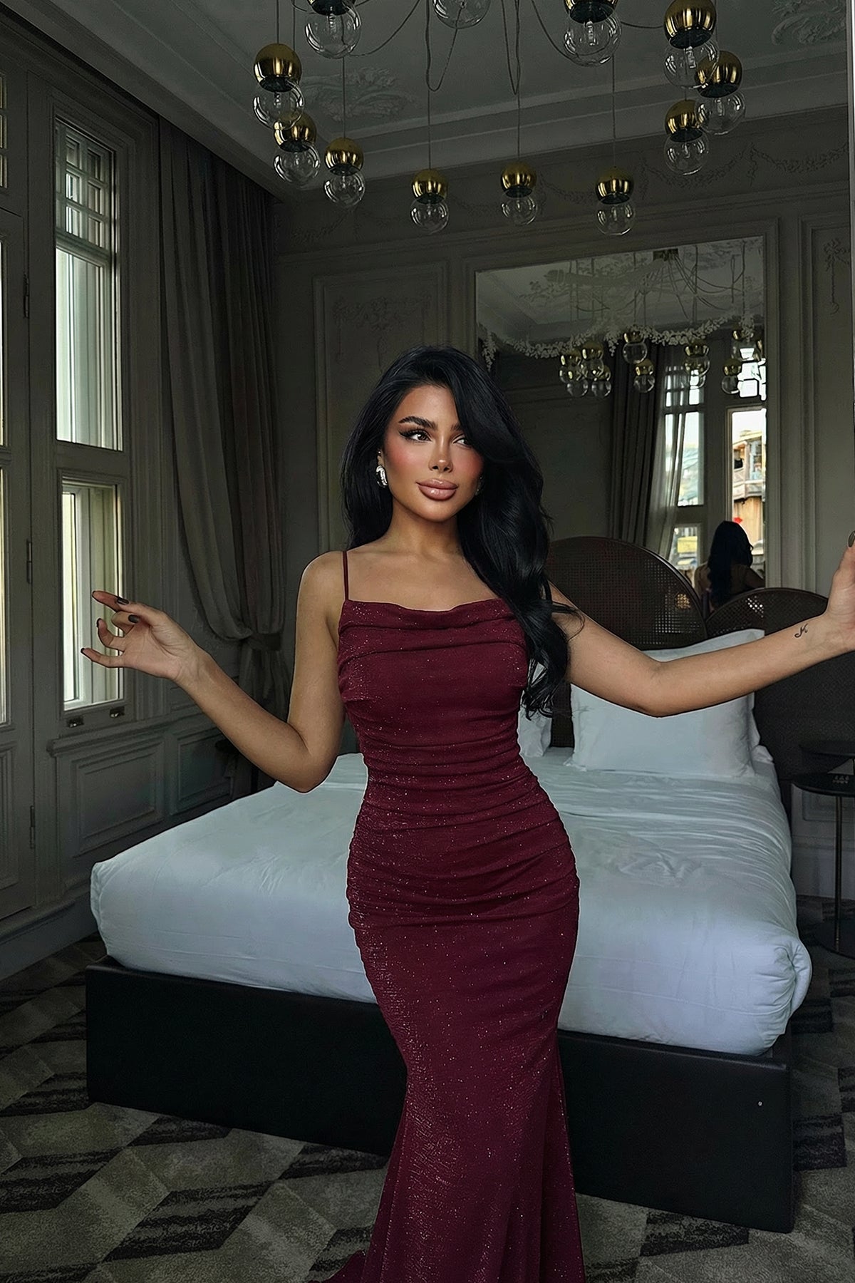 Burgundy Strappy Long Dress