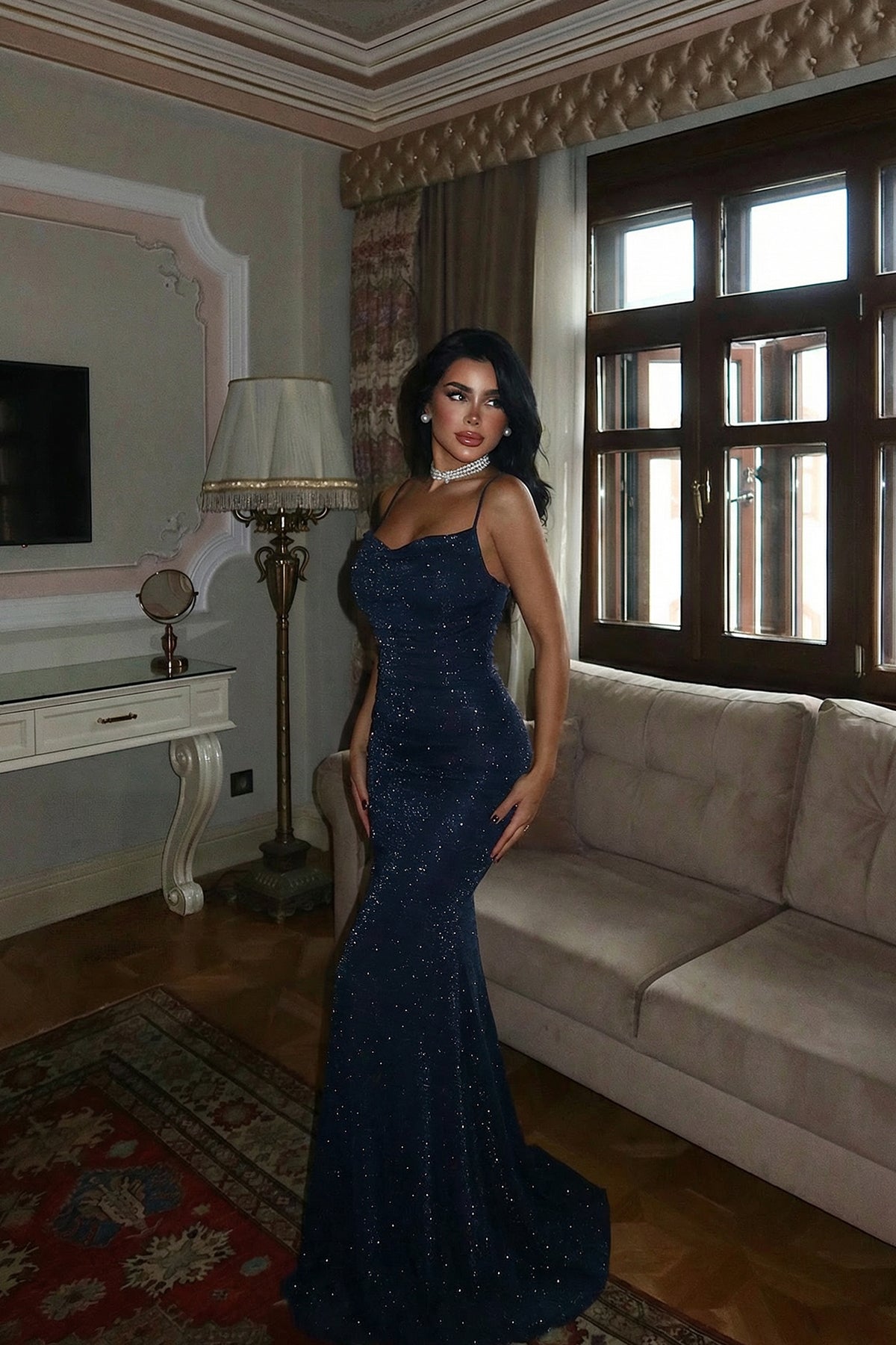 Navy Blue Strappy Long Dress