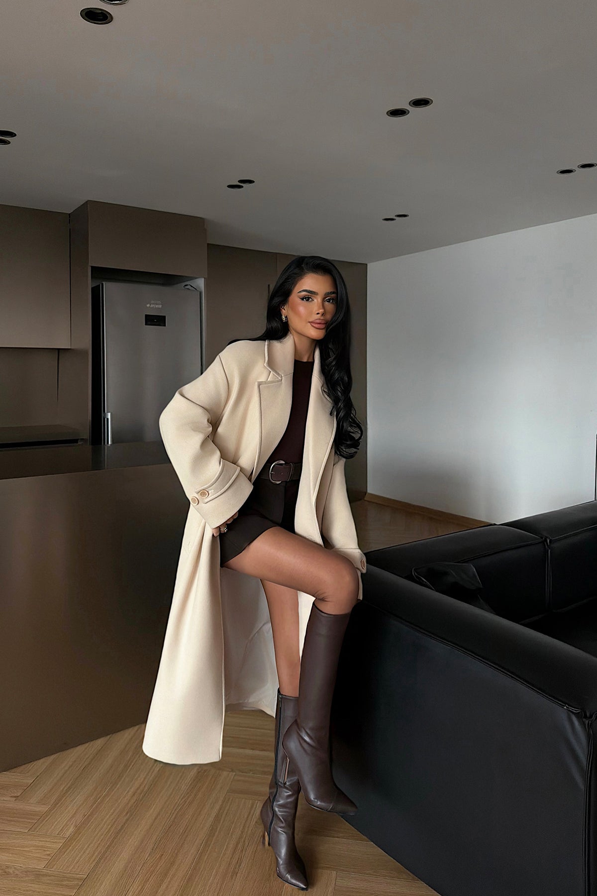 Cream Button Detail Coat