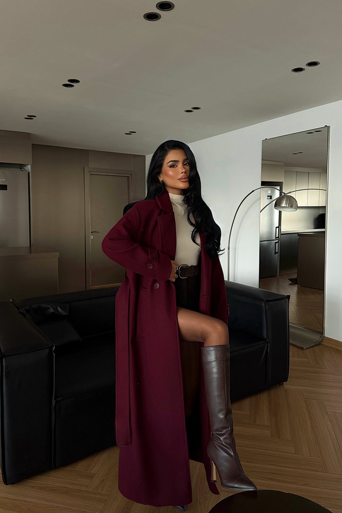 Burgundy Button Detail Coat