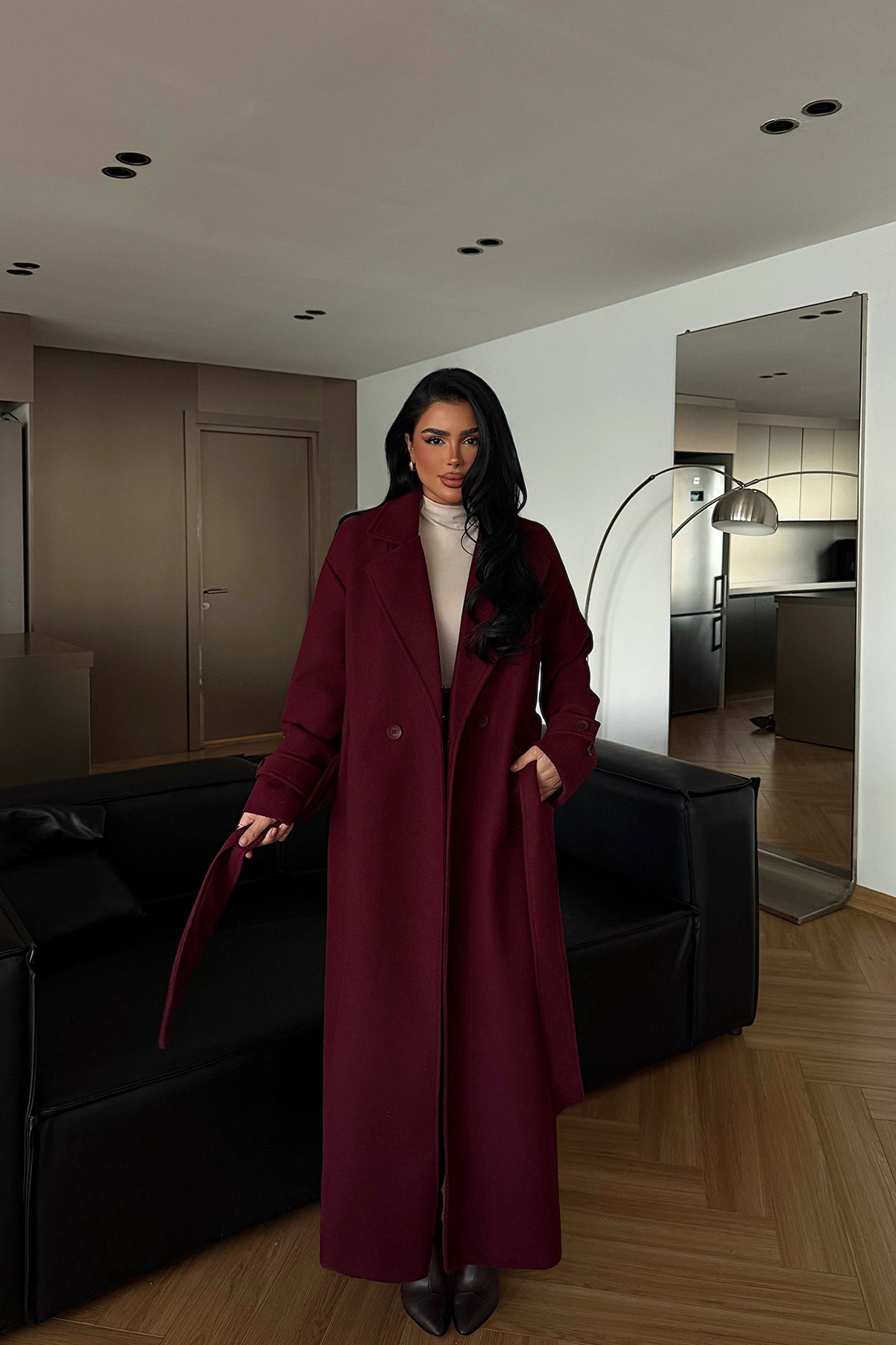 Burgundy Button Detail Coat