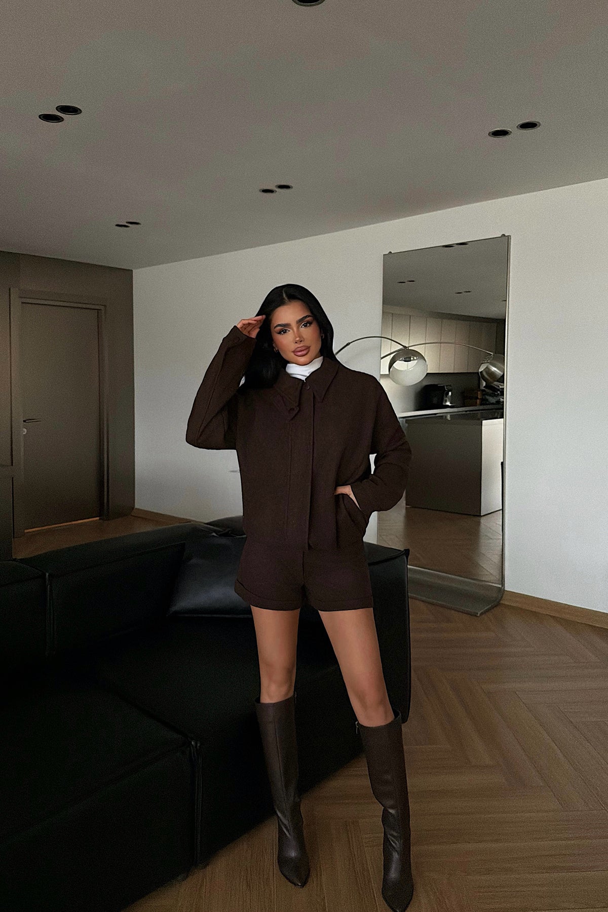 Dark Coffee Shorts and Jacket Set