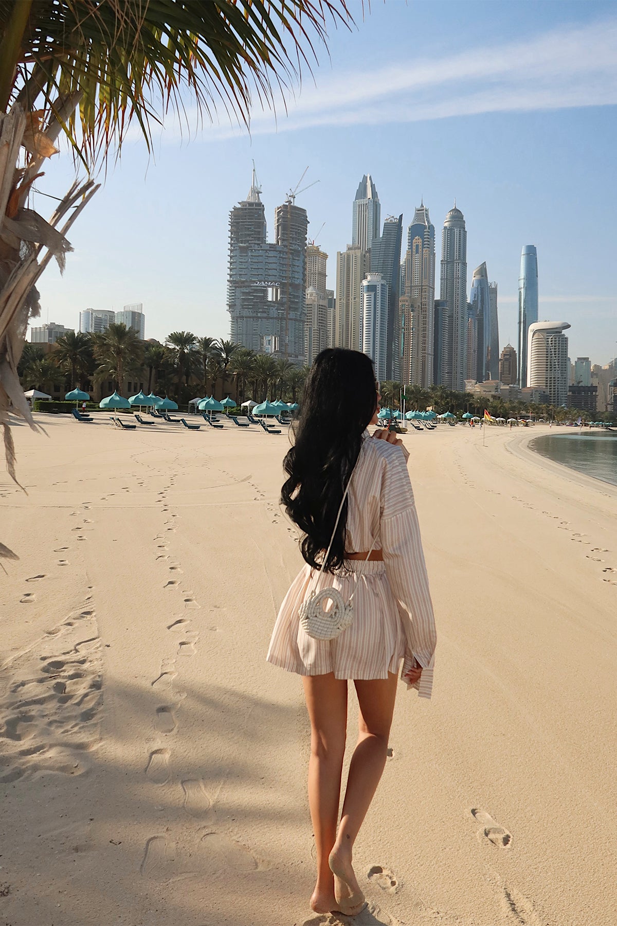 Cream Striped Shorts Set