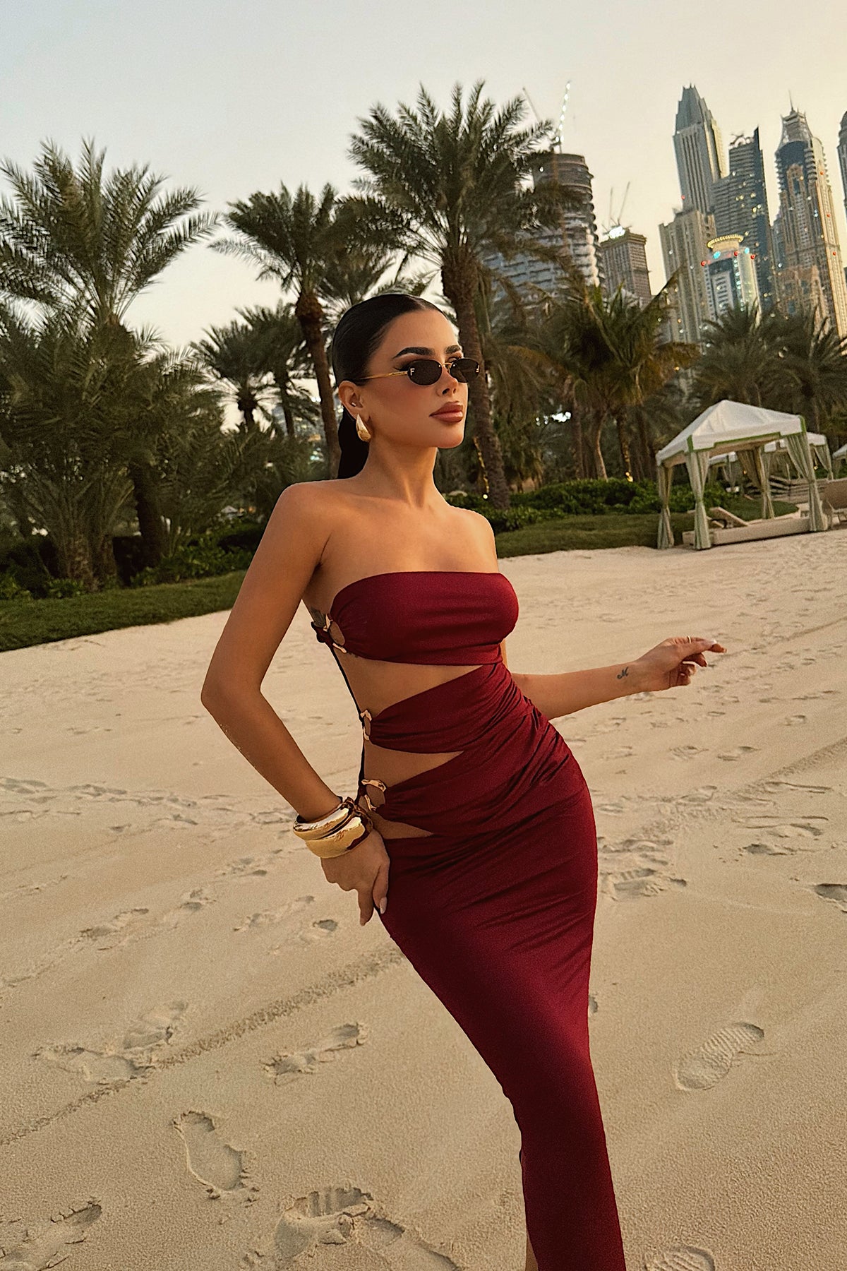 Burgundy Buckle Detail Dress