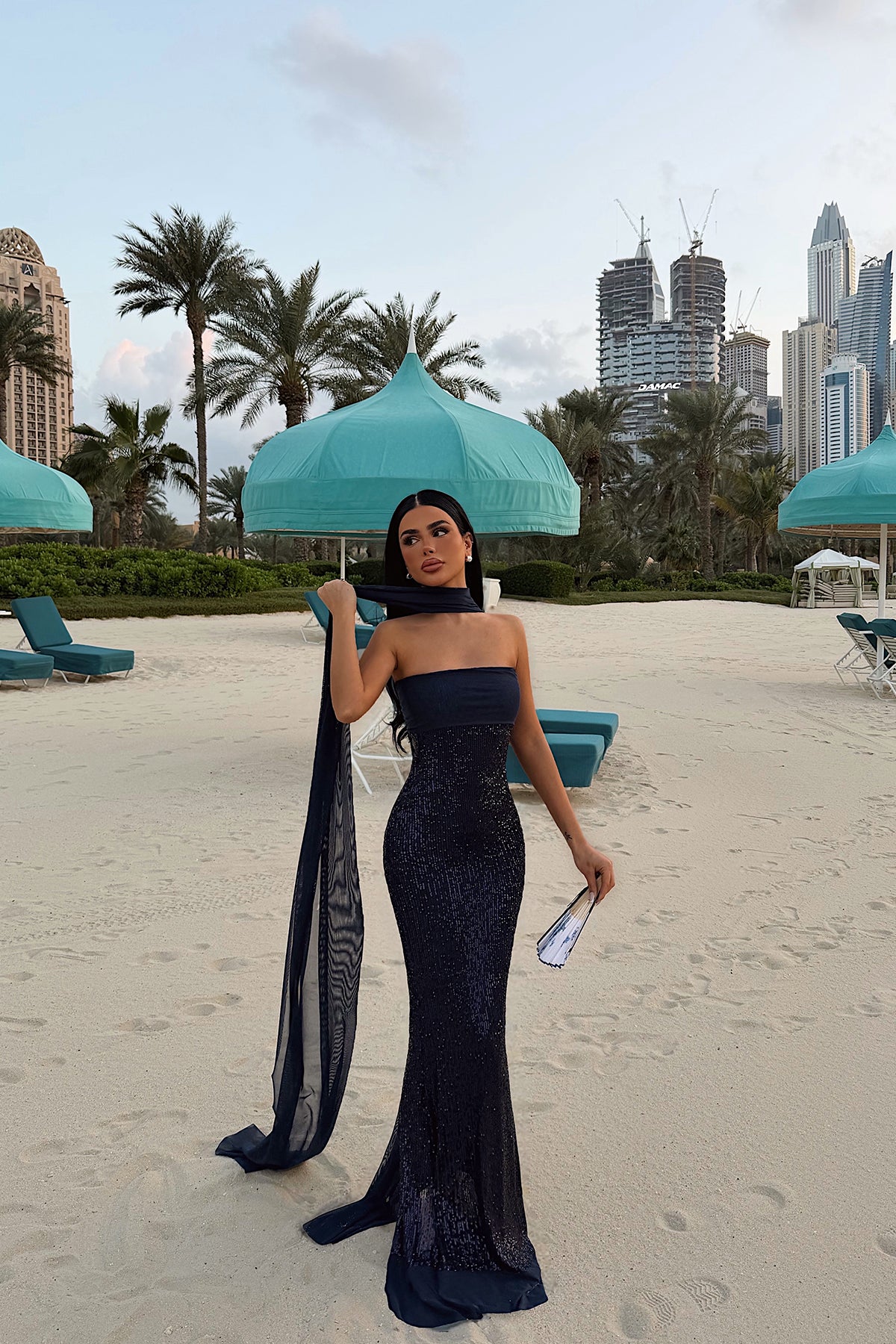 Navy Sequin Strapless Dress