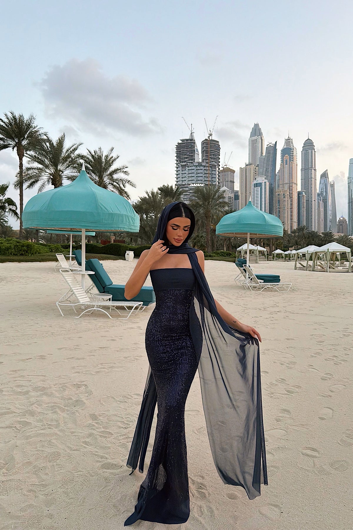 Navy Sequin Strapless Dress
