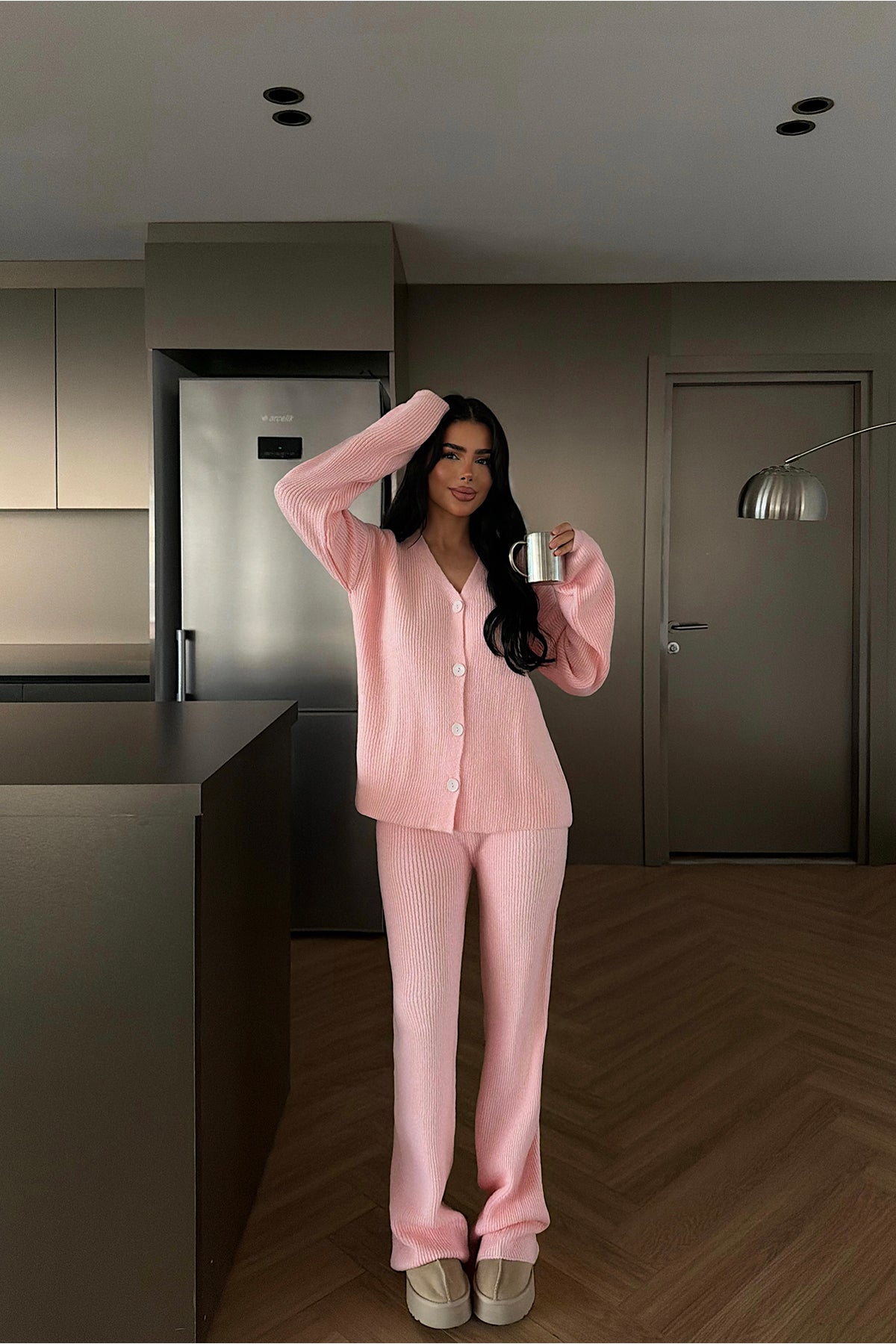 Pink Button Detail Knitted Set