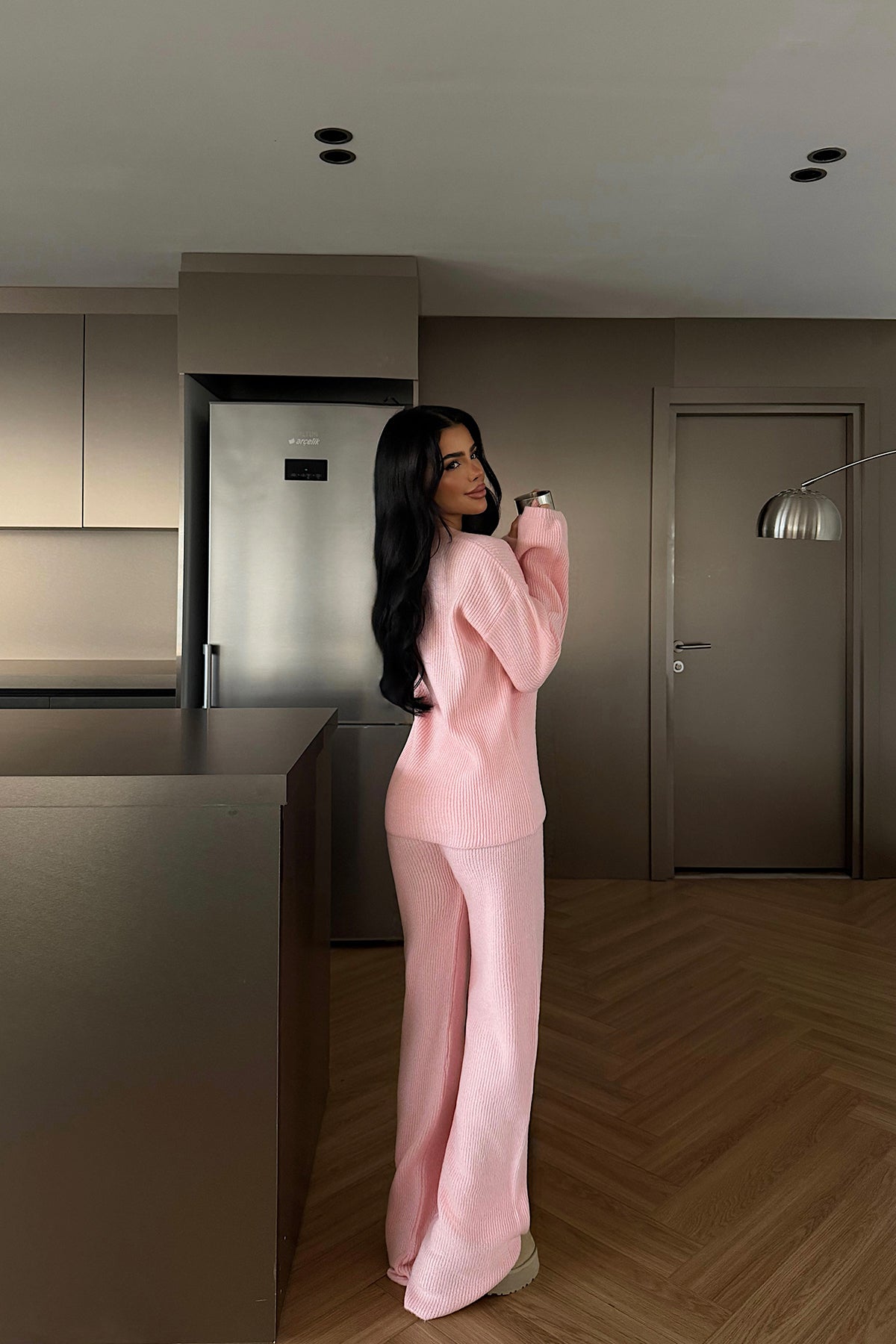 Pink Button Detail Knitted Set