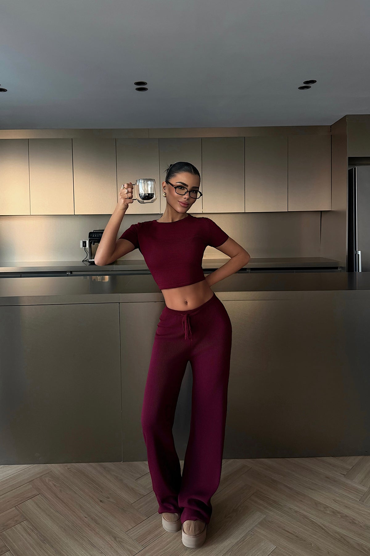 Burgundy Crop Pants Suit