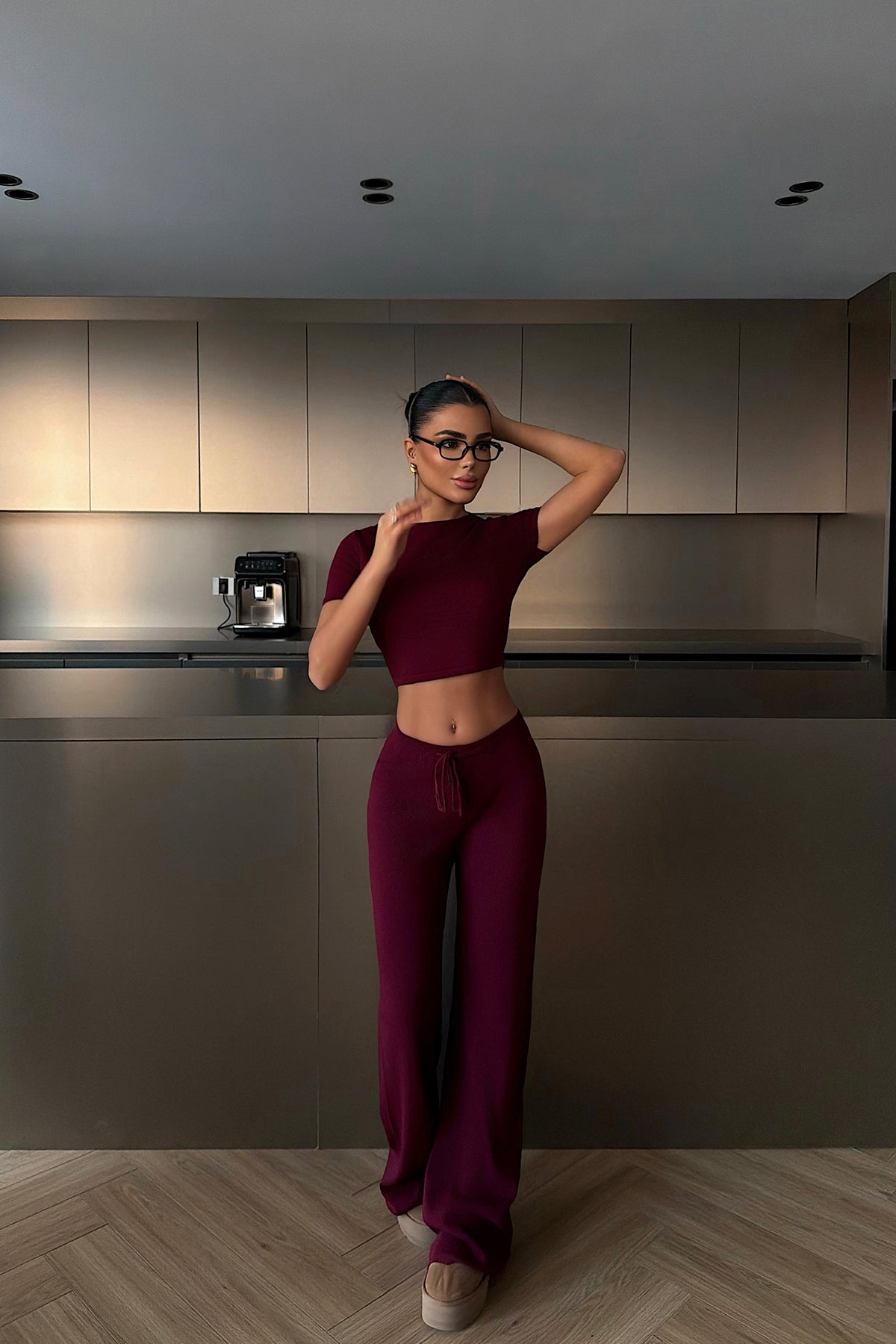 Burgundy Crop Pants Suit