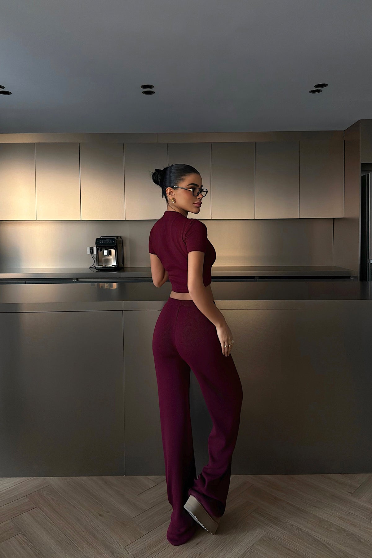 Burgundy Crop Pants Suit