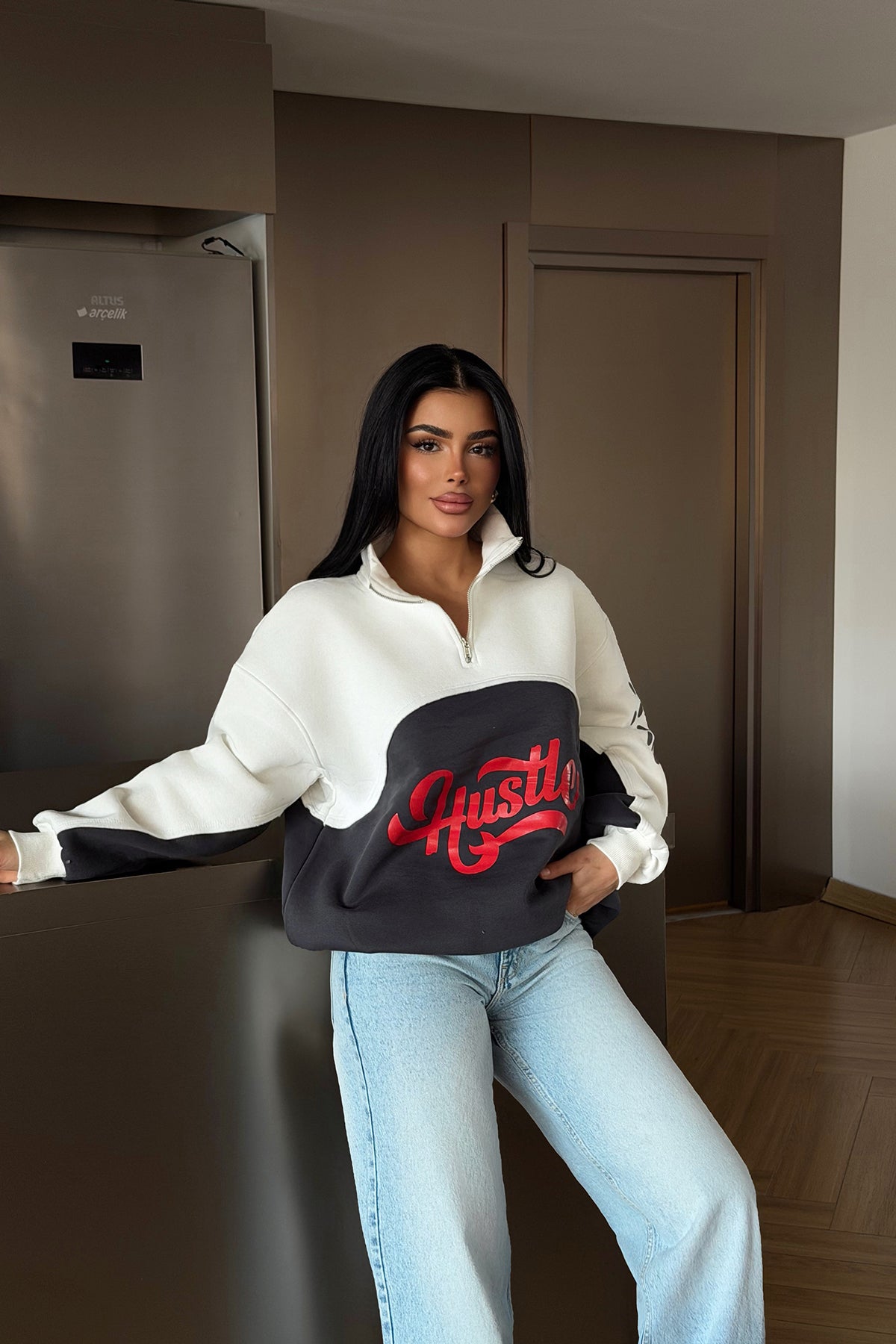 Two-Tone Sweatshirt with Front Printing
