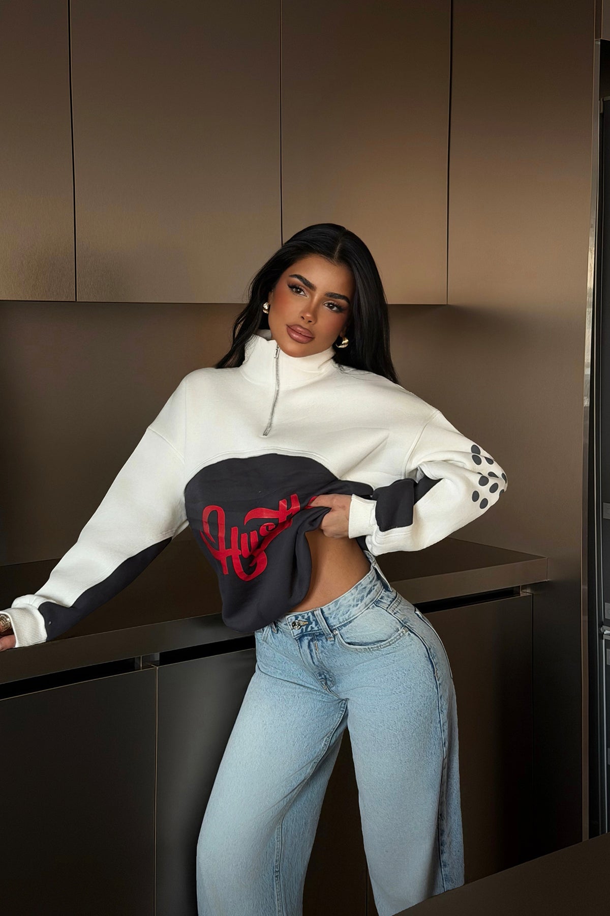 Two-Tone Sweatshirt with Front Printing