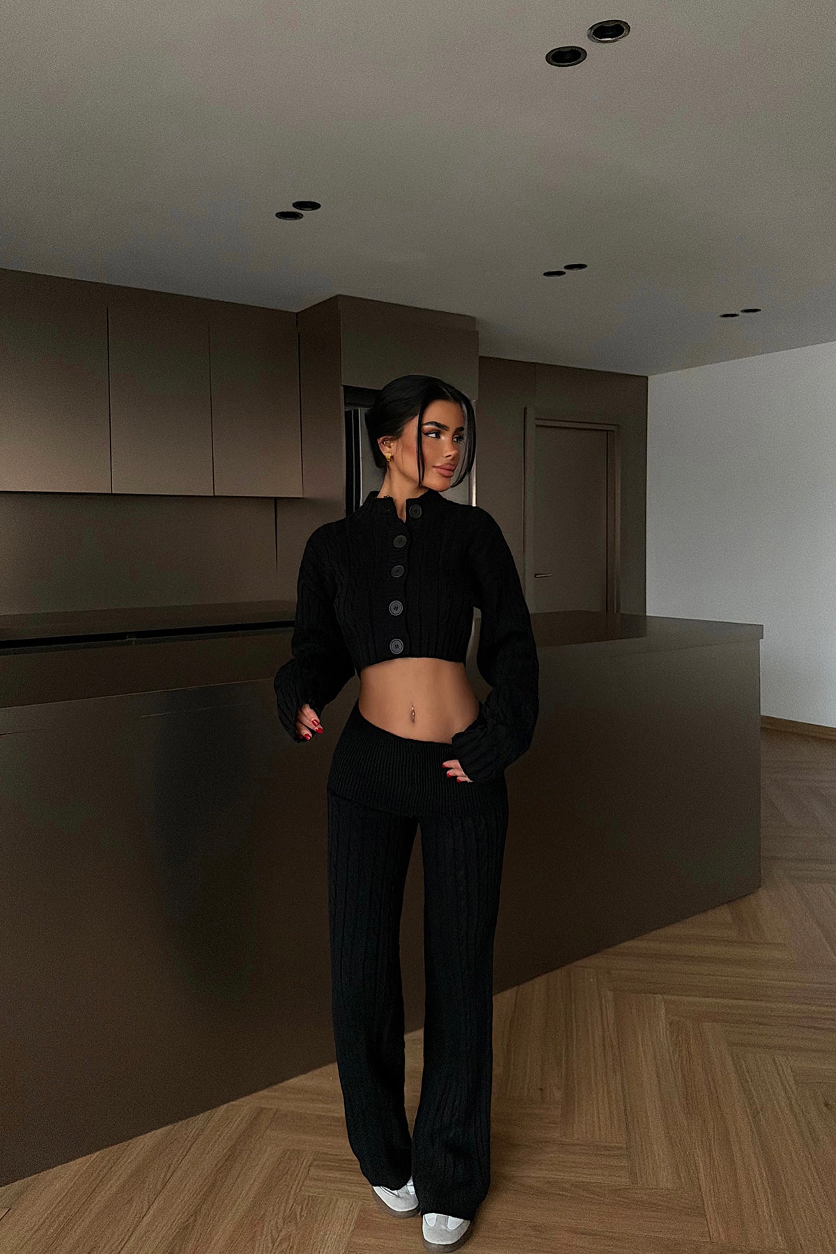 Black Button Detail Knit Set