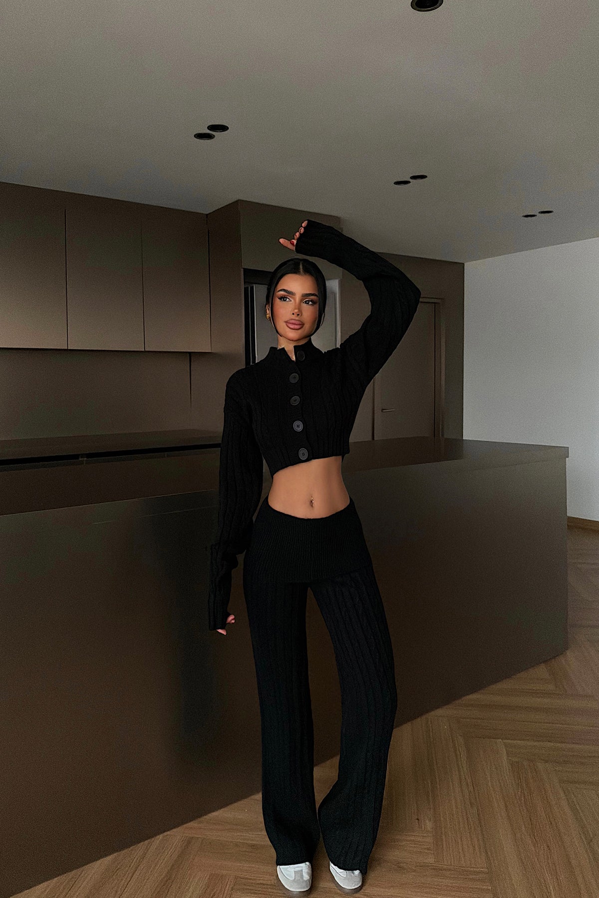 Black Button Detail Knit Set