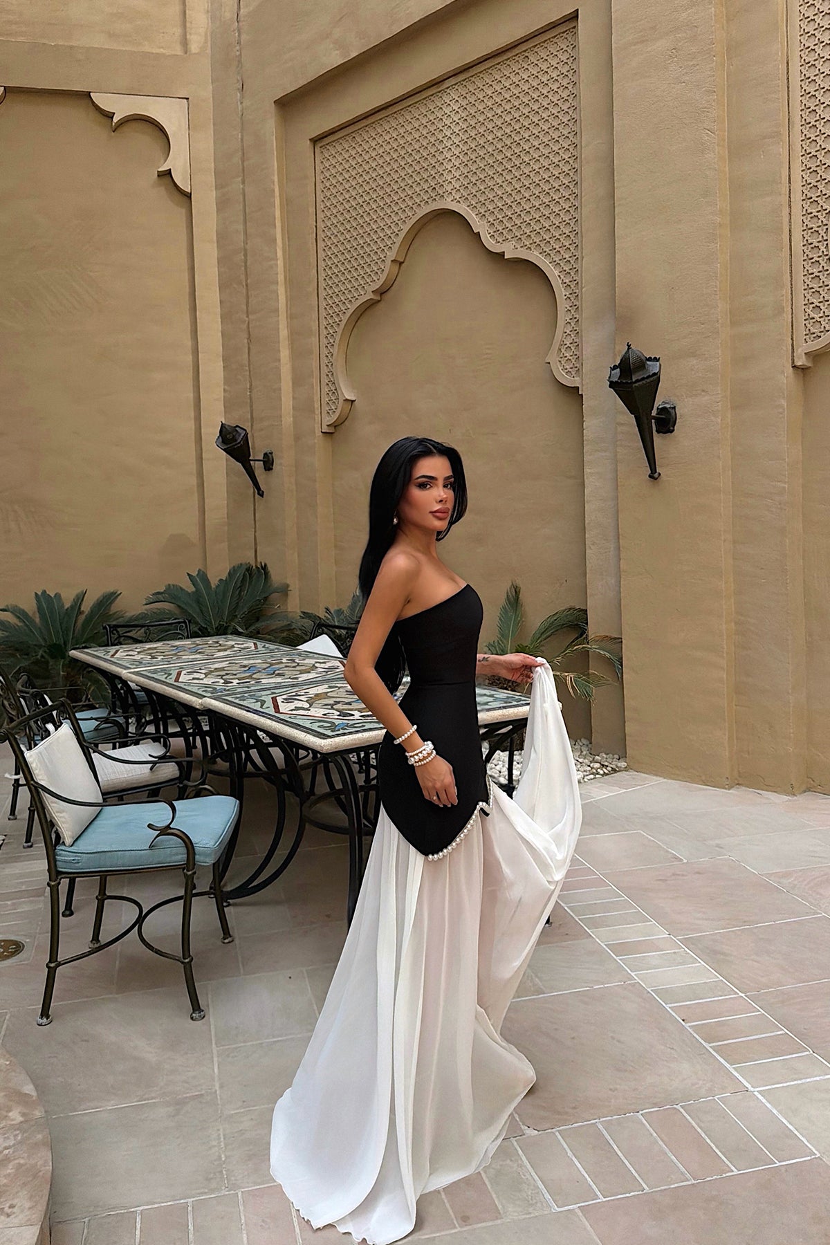 Black Dress with Pearl Detail