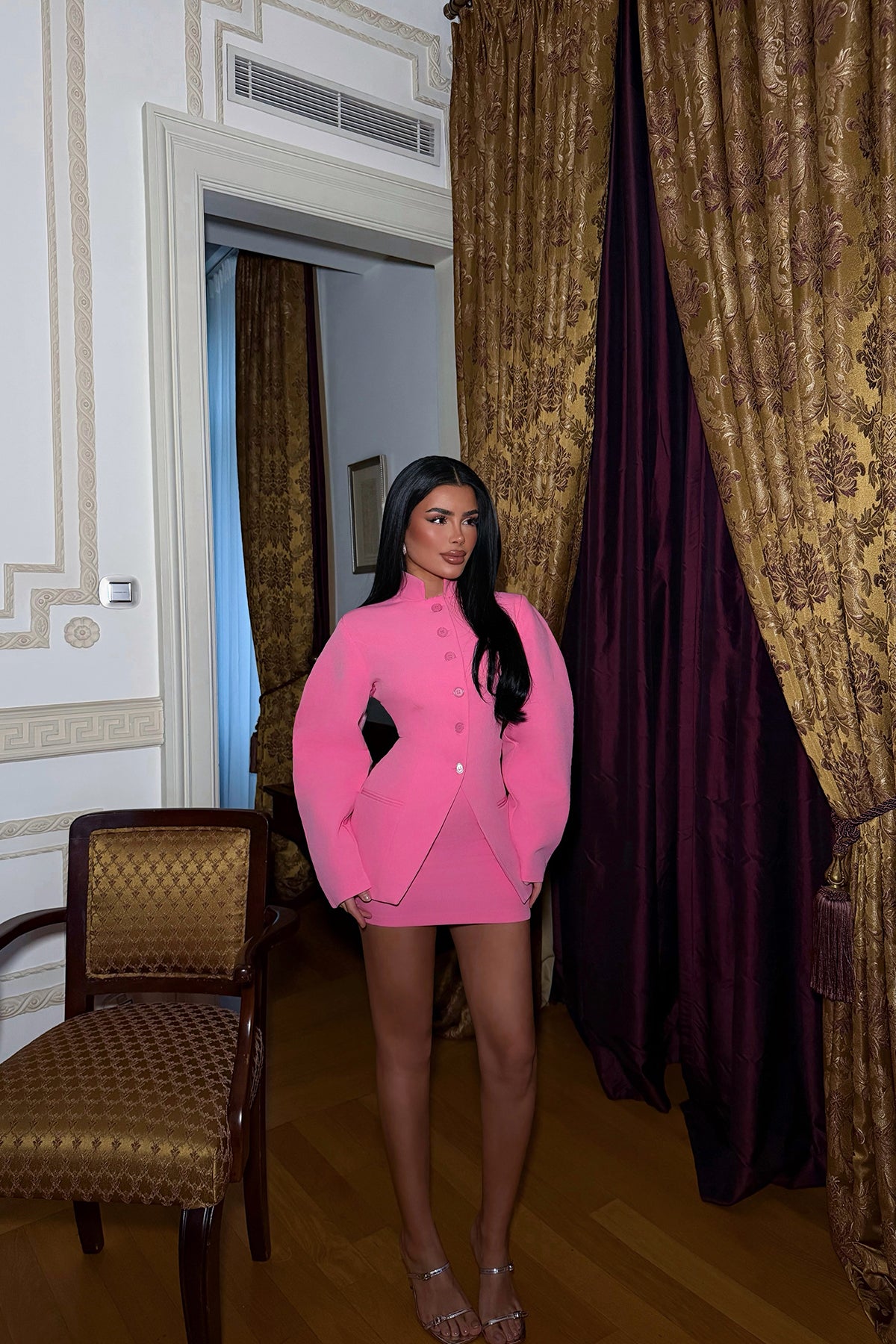 Pink Jacket Skirt Set