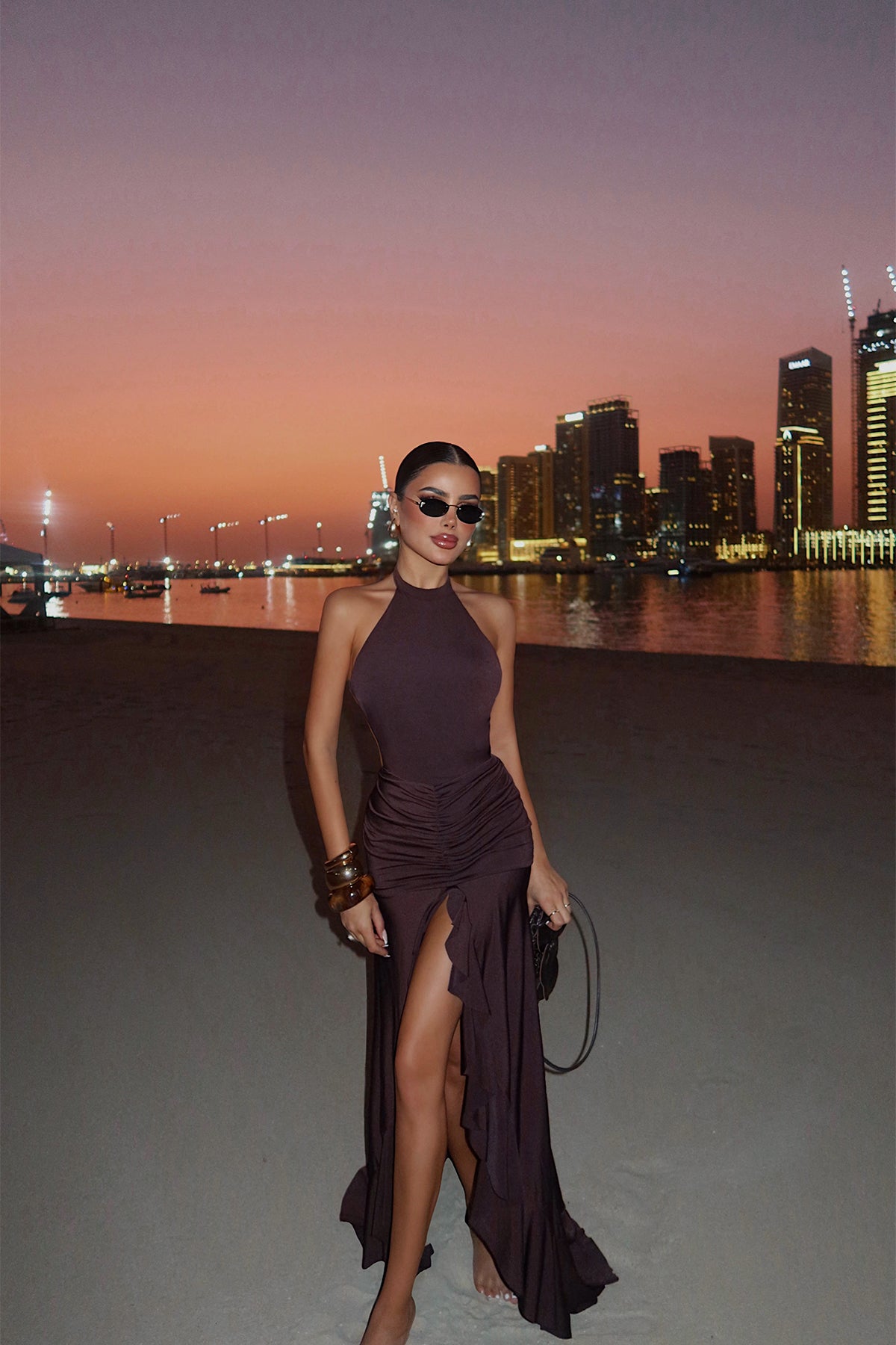 Brown Strappy Long Dress