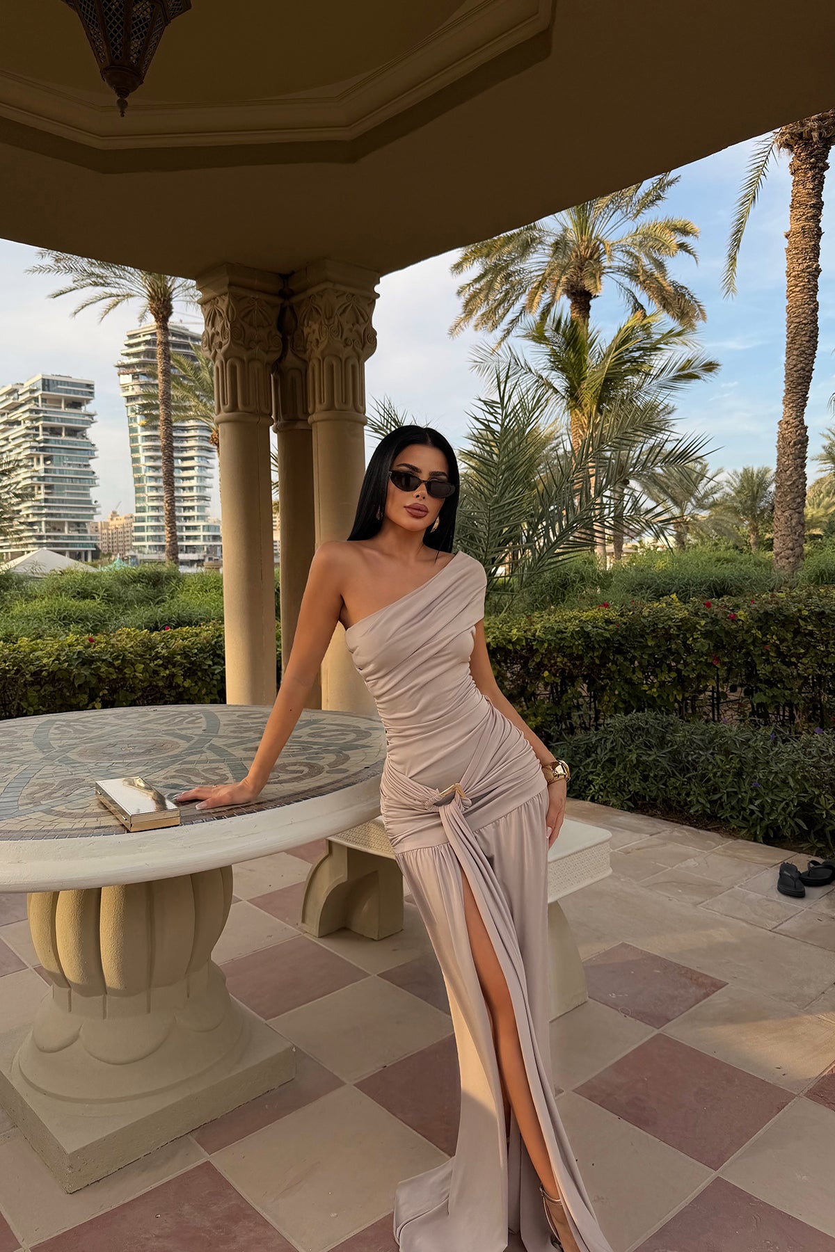 Mink Shoulder Detail Long Dress
