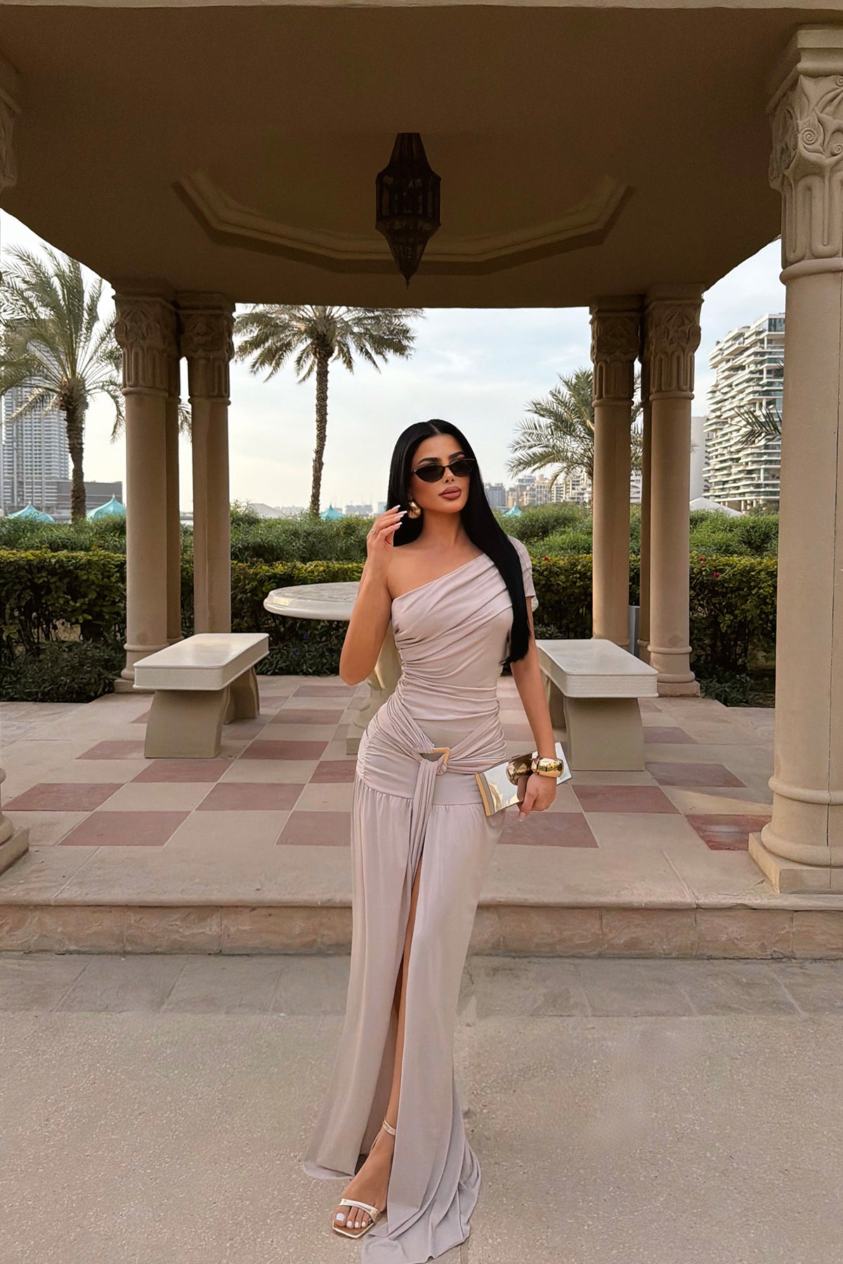 Mink Shoulder Detail Long Dress