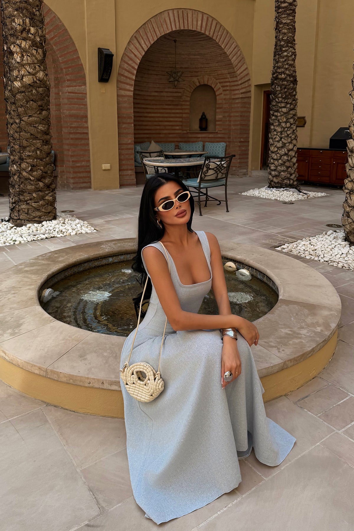 Baby Blue Square Neck Midi Dress