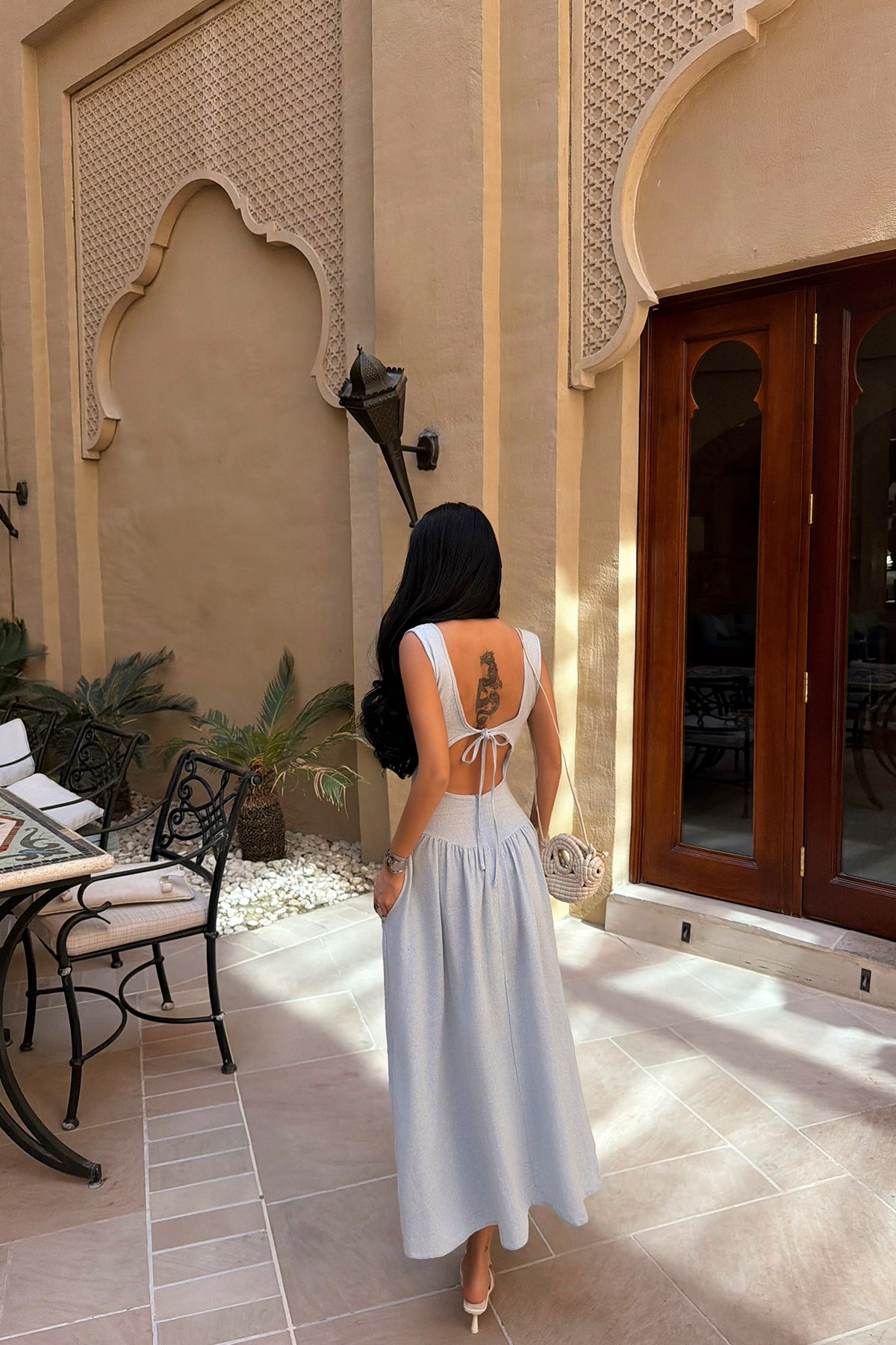 Baby Blue Square Neck Midi Dress