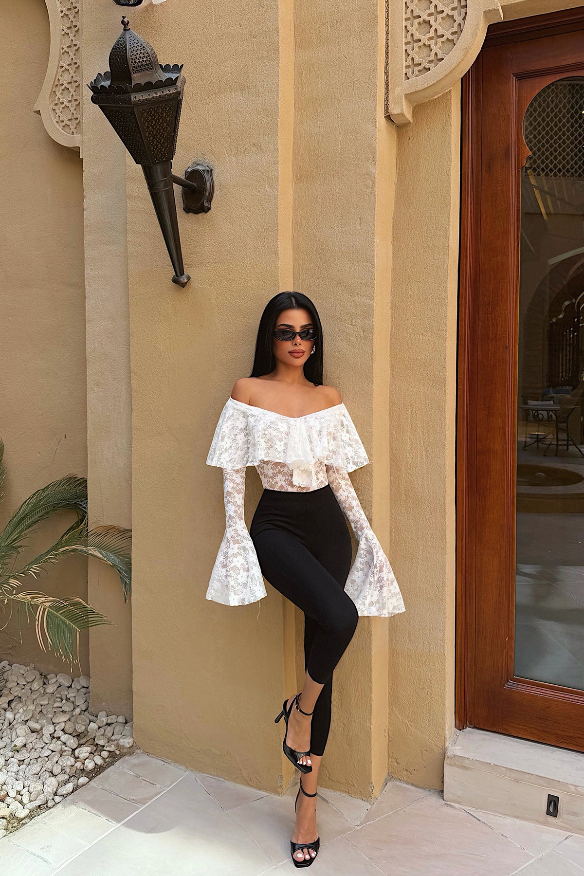 White Lace Detail Transparent Bodysuit