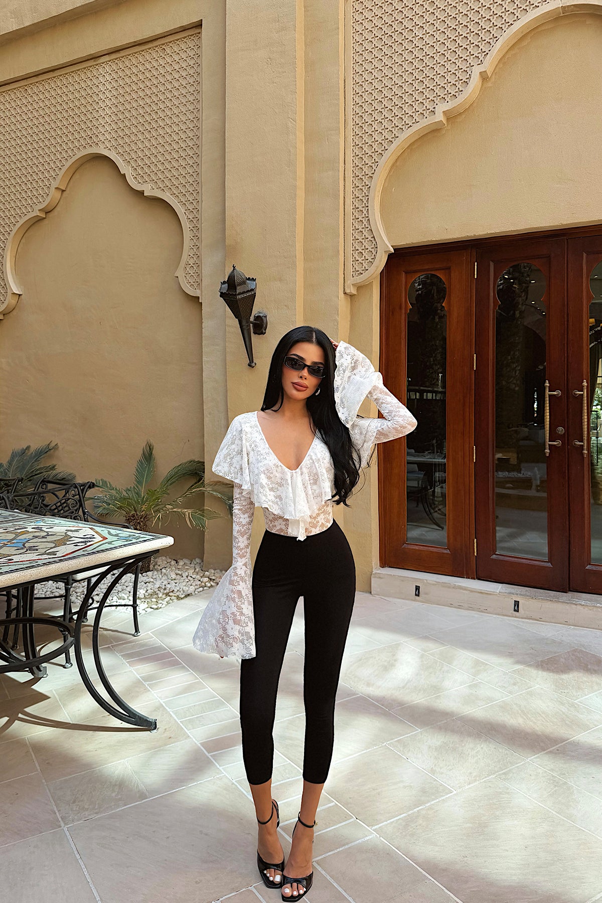 White Lace Detail Transparent Bodysuit