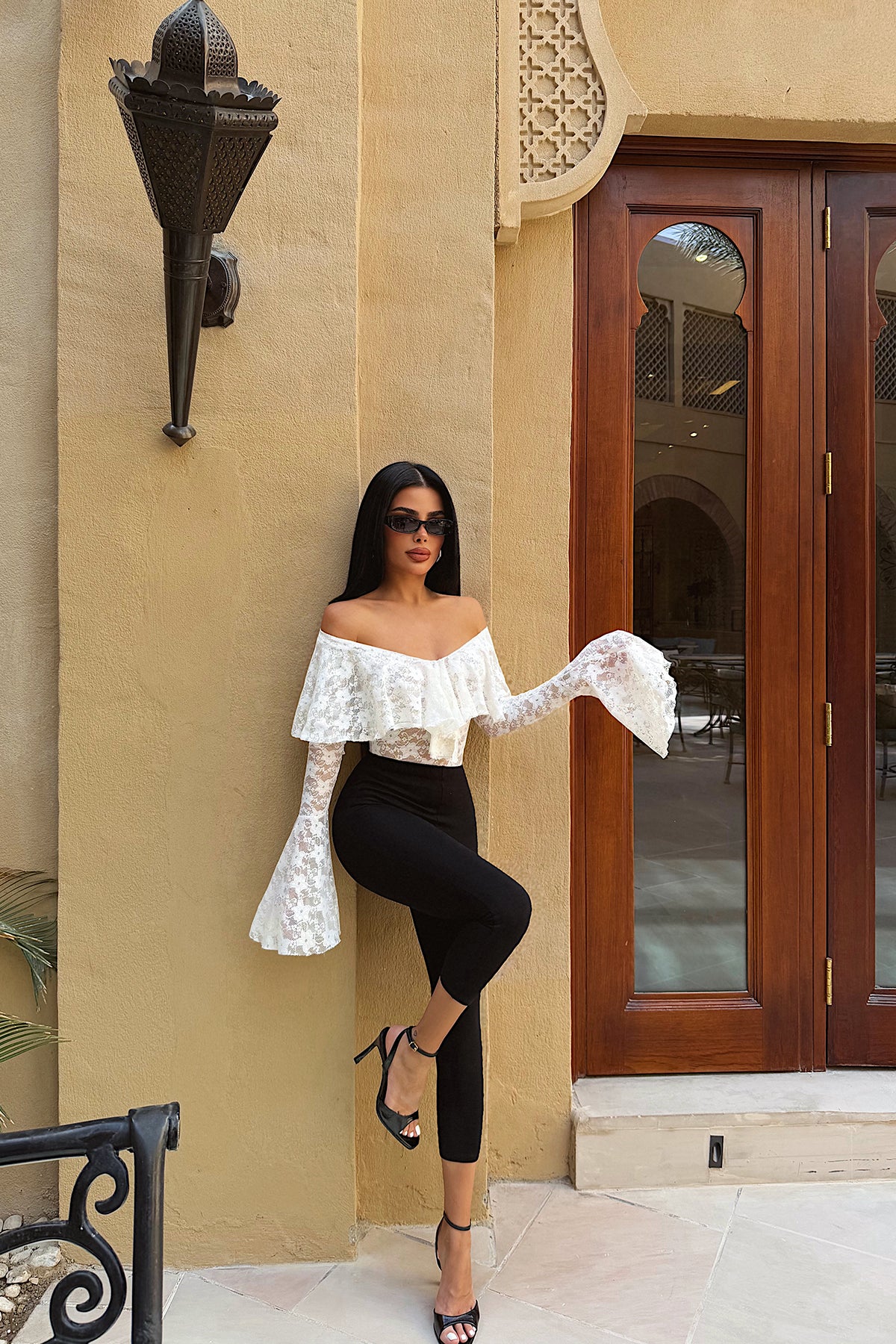 White Lace Detail Transparent Bodysuit