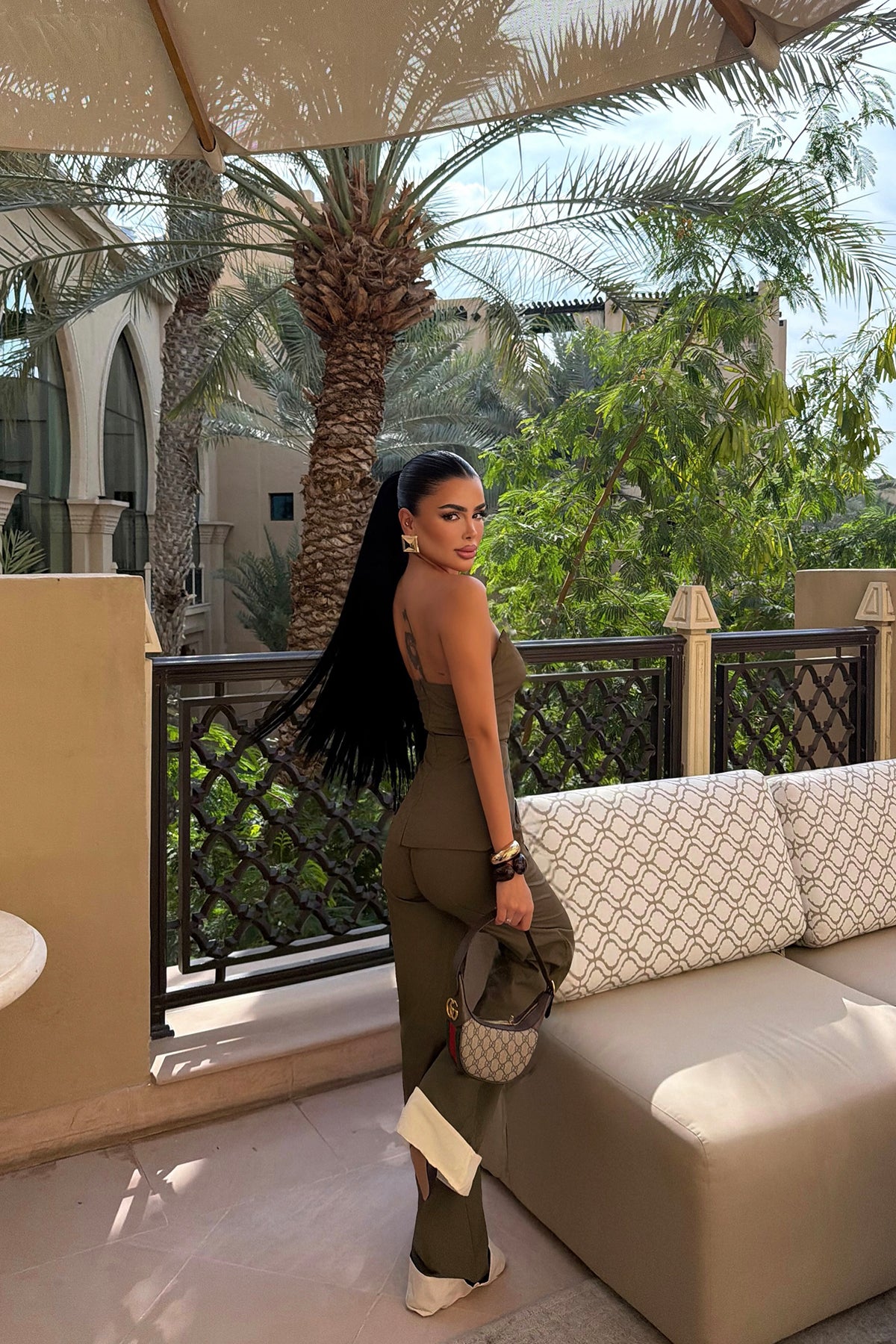 Khaki Crop Pants Suit