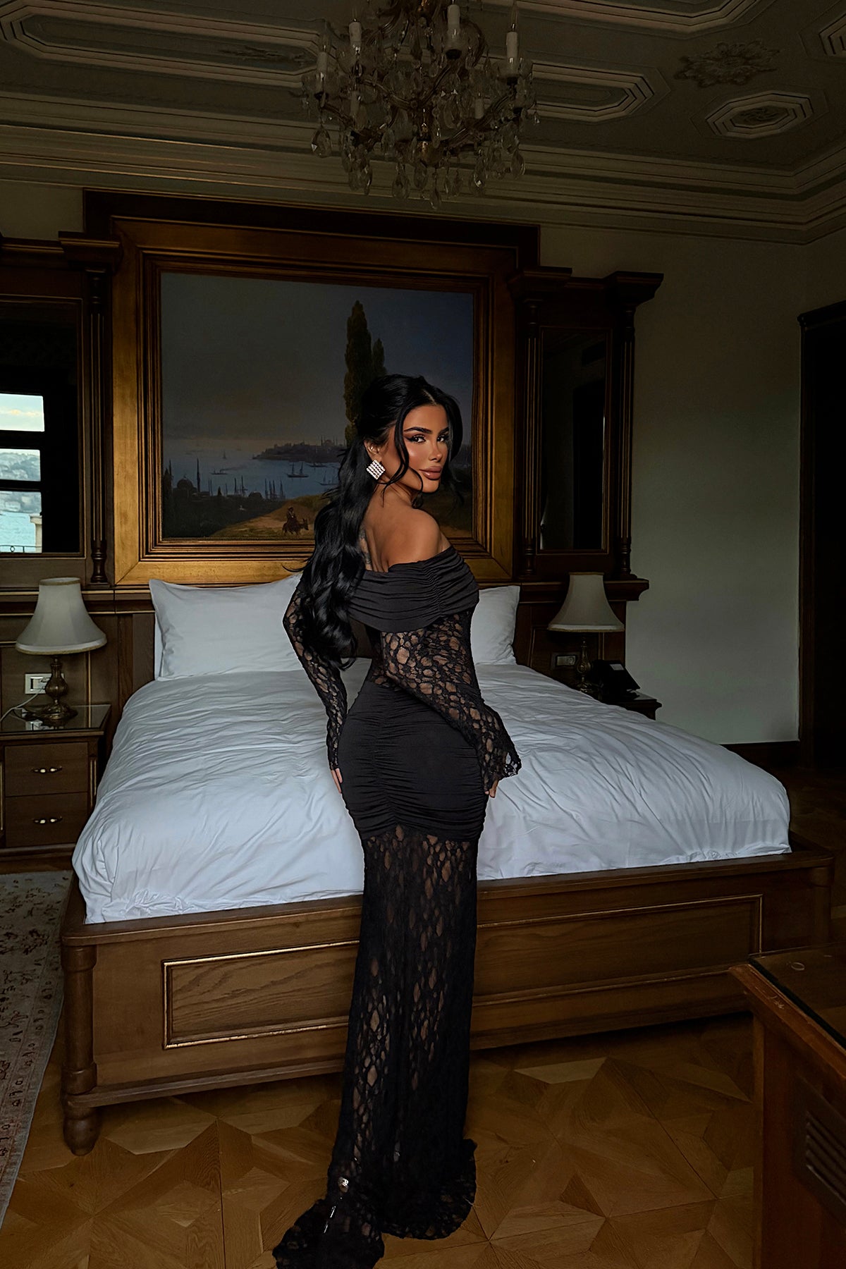 Black Draped Long Dress
