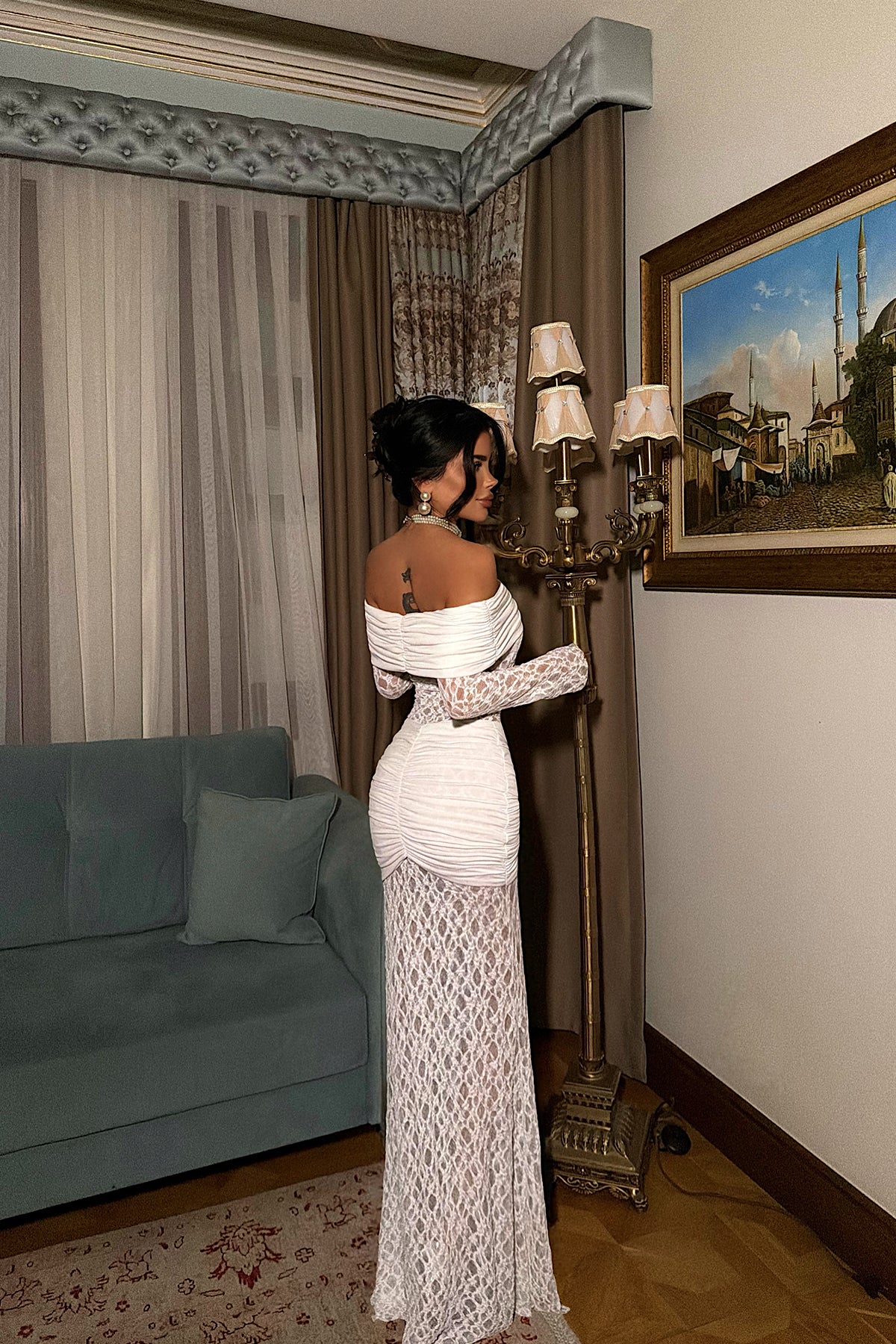 White Draped Long Dress