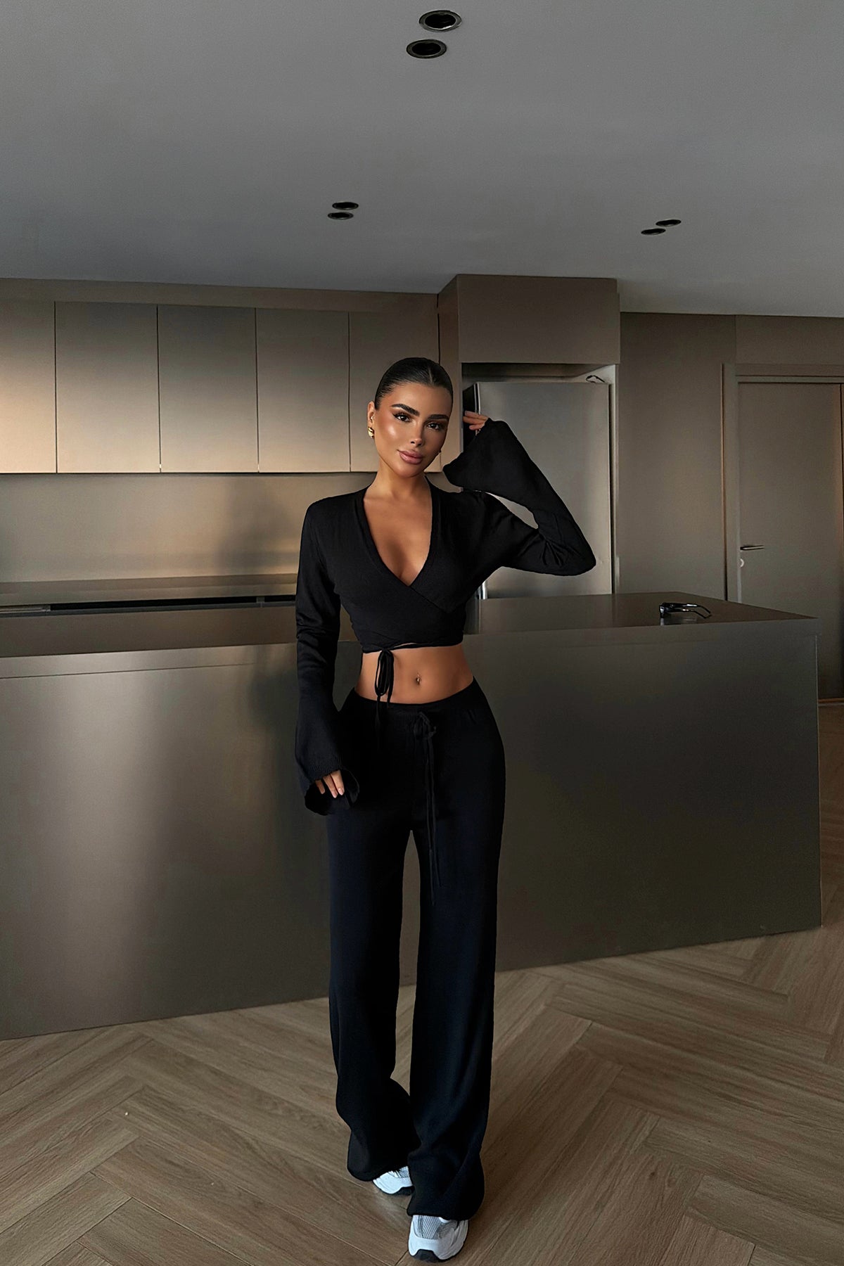 Black Tie-Up Trousers Suit