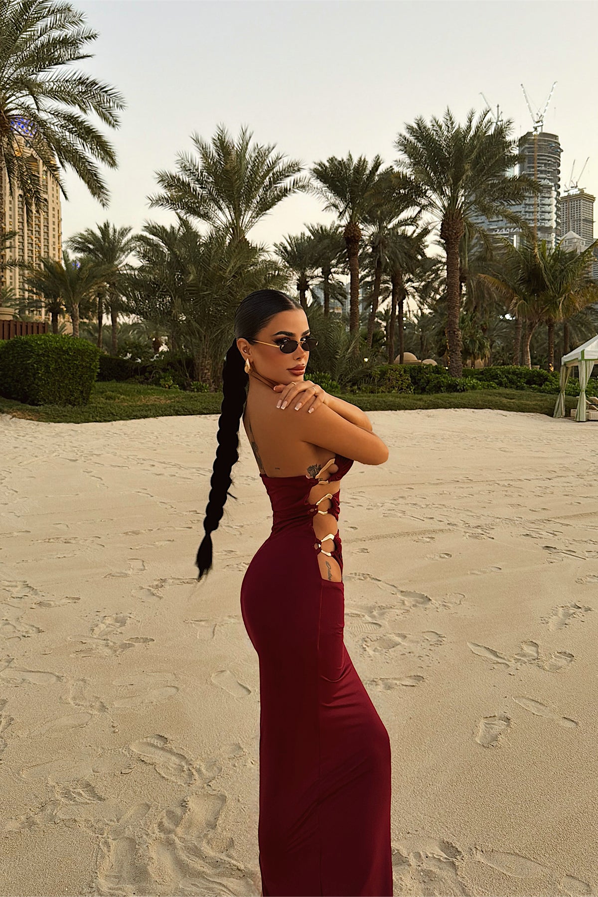 Burgundy Buckle Detail Dress