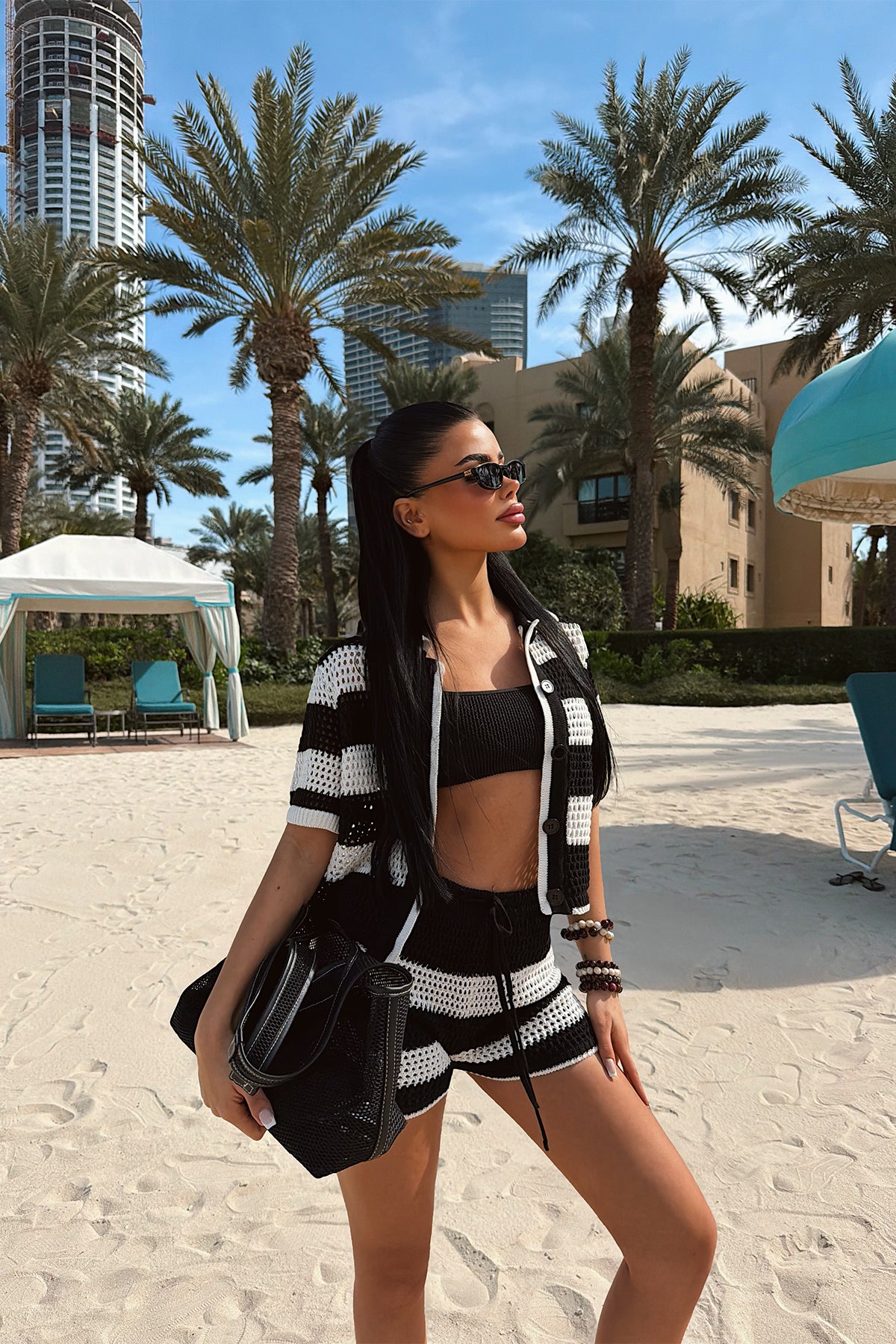 Two-Color Patterned Knitted Shorts Set