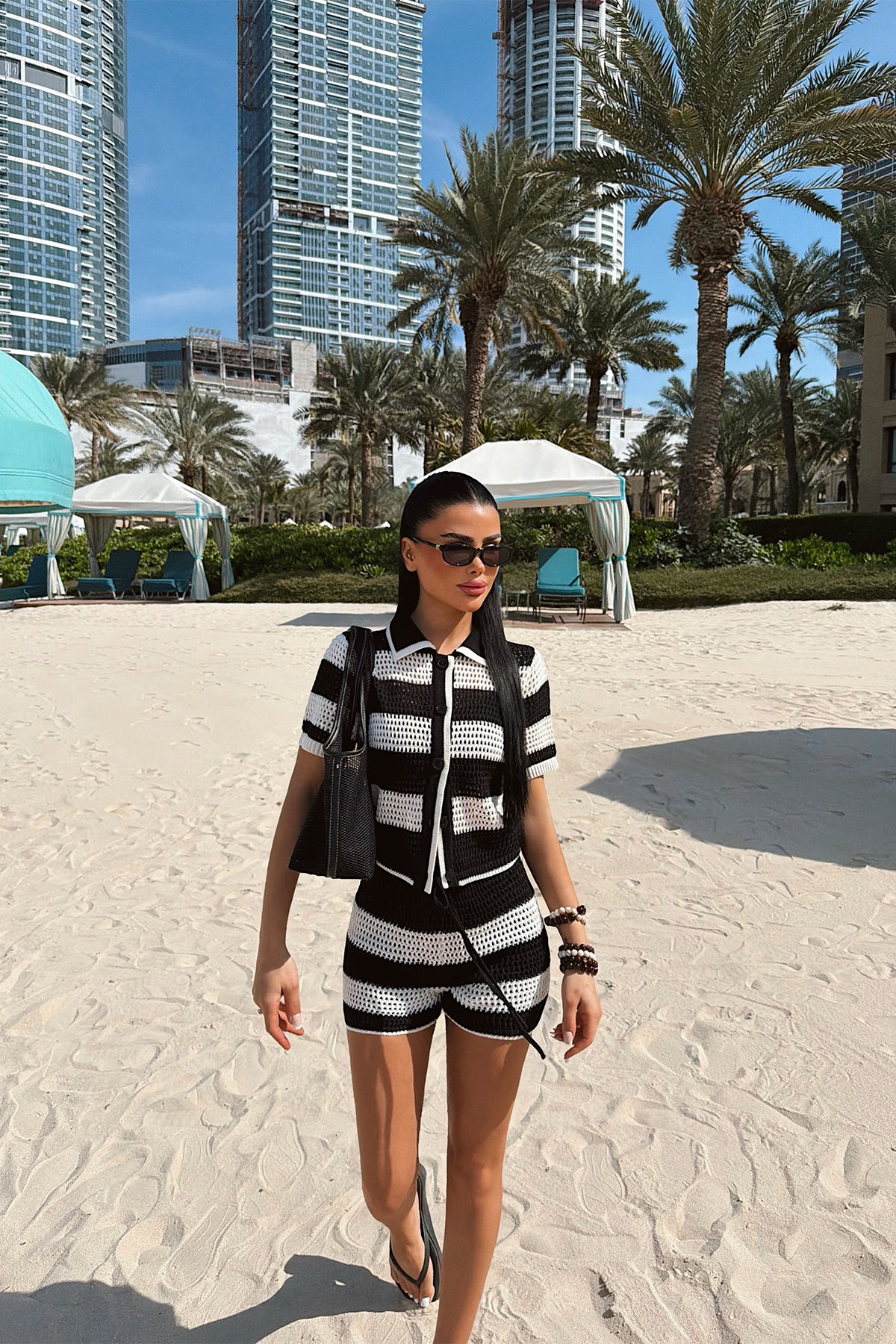 Two-Color Patterned Knitted Shorts Set