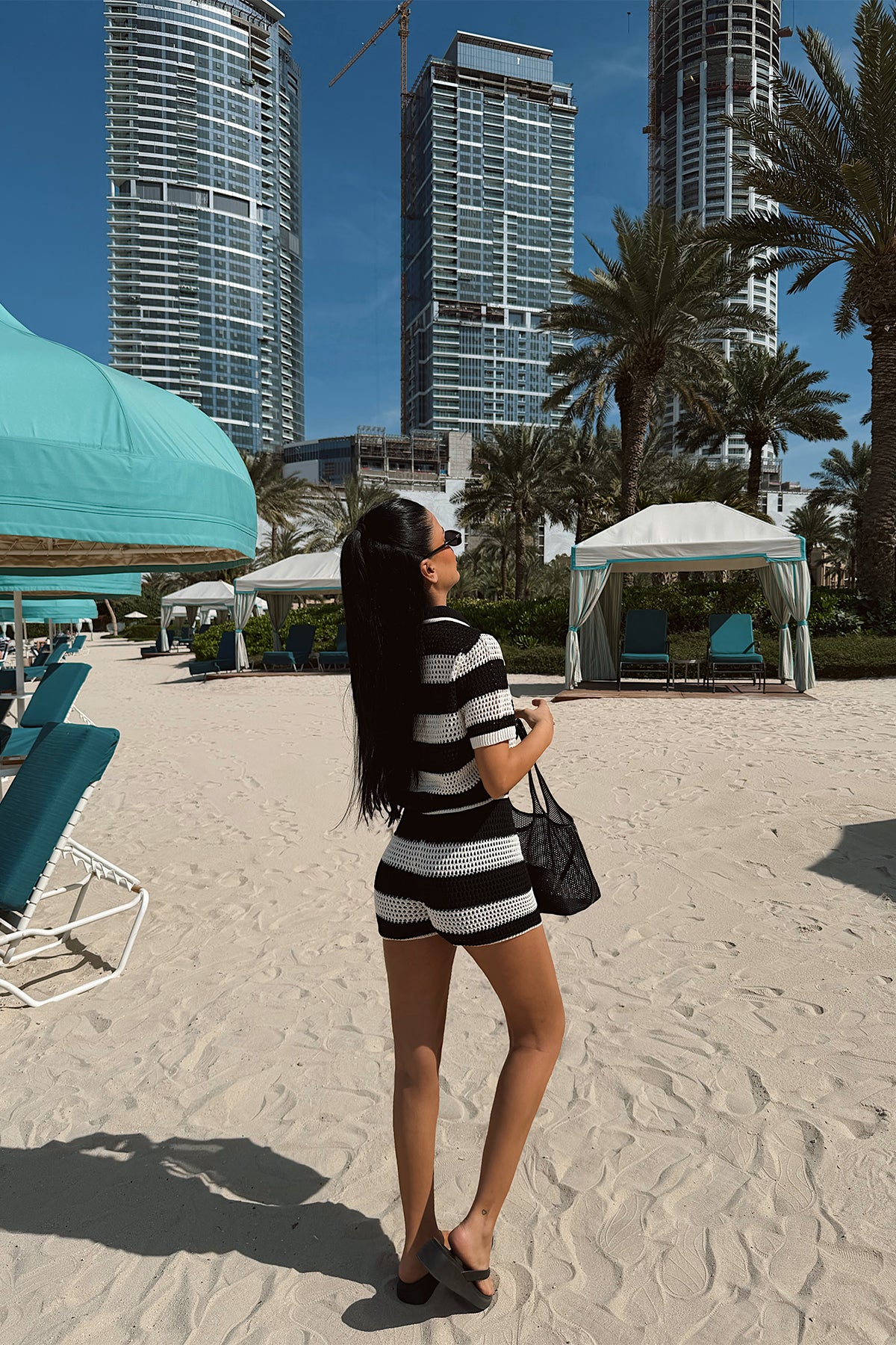 Two-Color Patterned Knitted Shorts Set