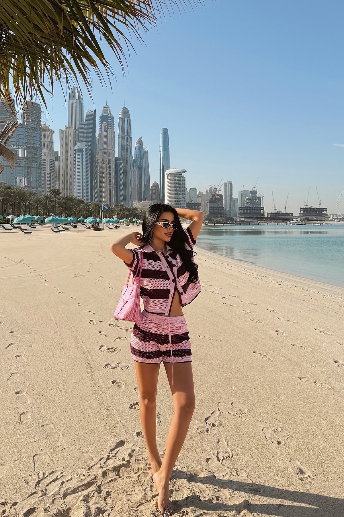Two-Color Patterned Knitted Shorts Set