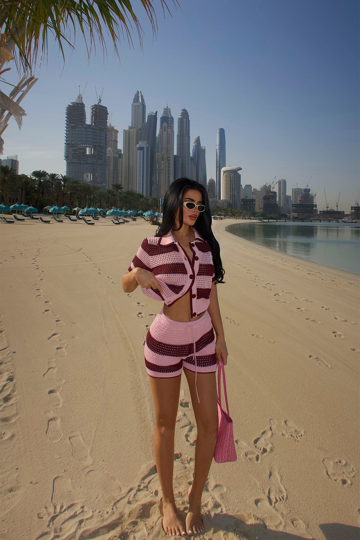 Two-Color Patterned Knitted Shorts Set