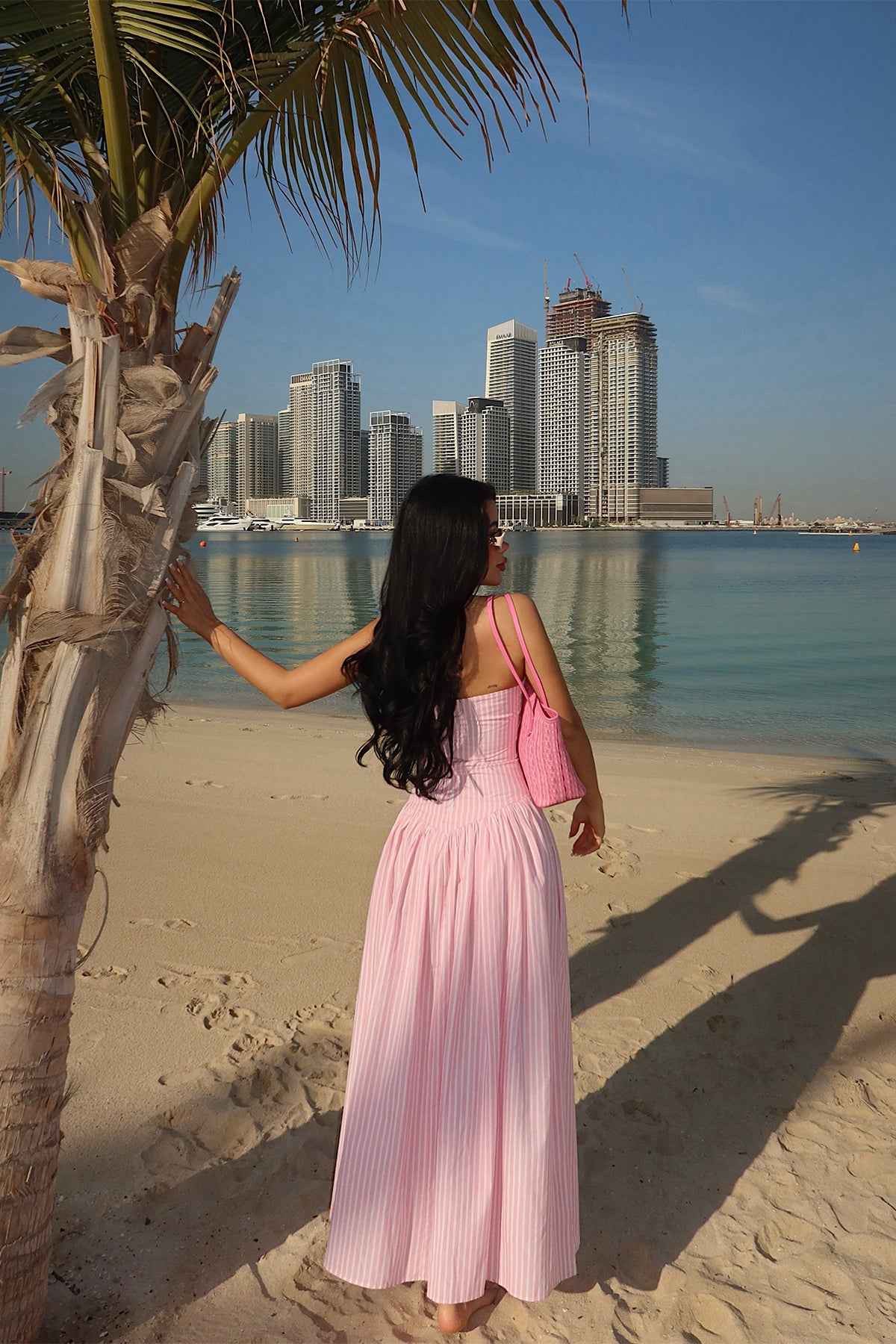 Pink Stripe Detail Strapless Dress
