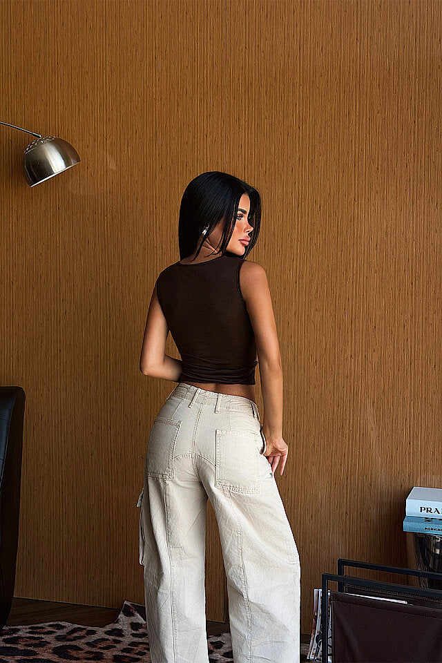 Kahverengi Büzgülü Crop Top 9