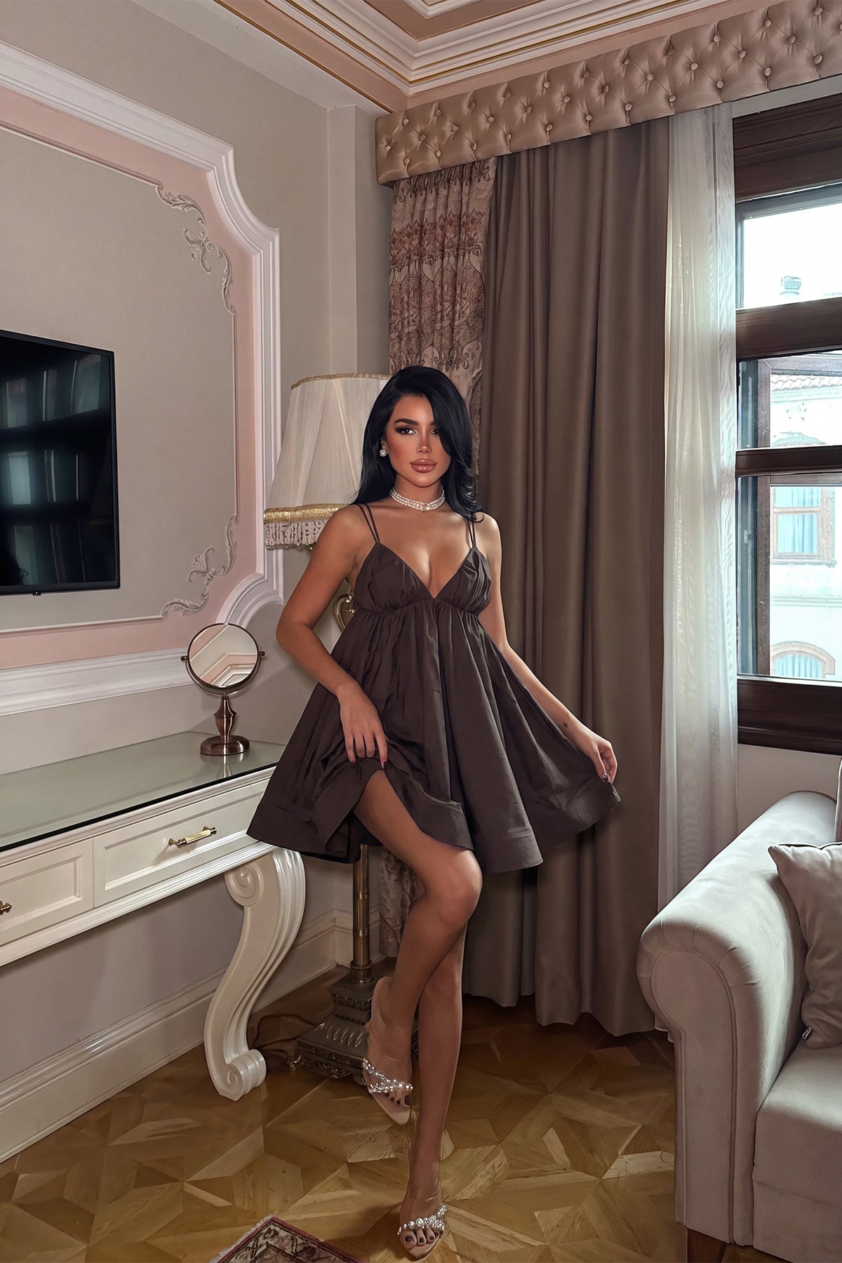 Acı Kahve Straplez Mini Elbise 4