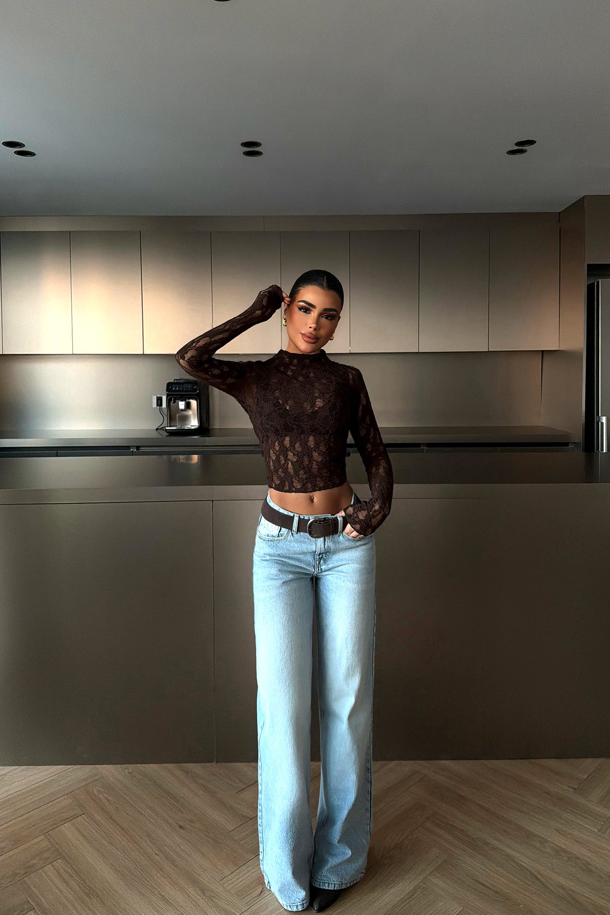 Acı Kahve Raquel Dantel Transparan Bluz 12