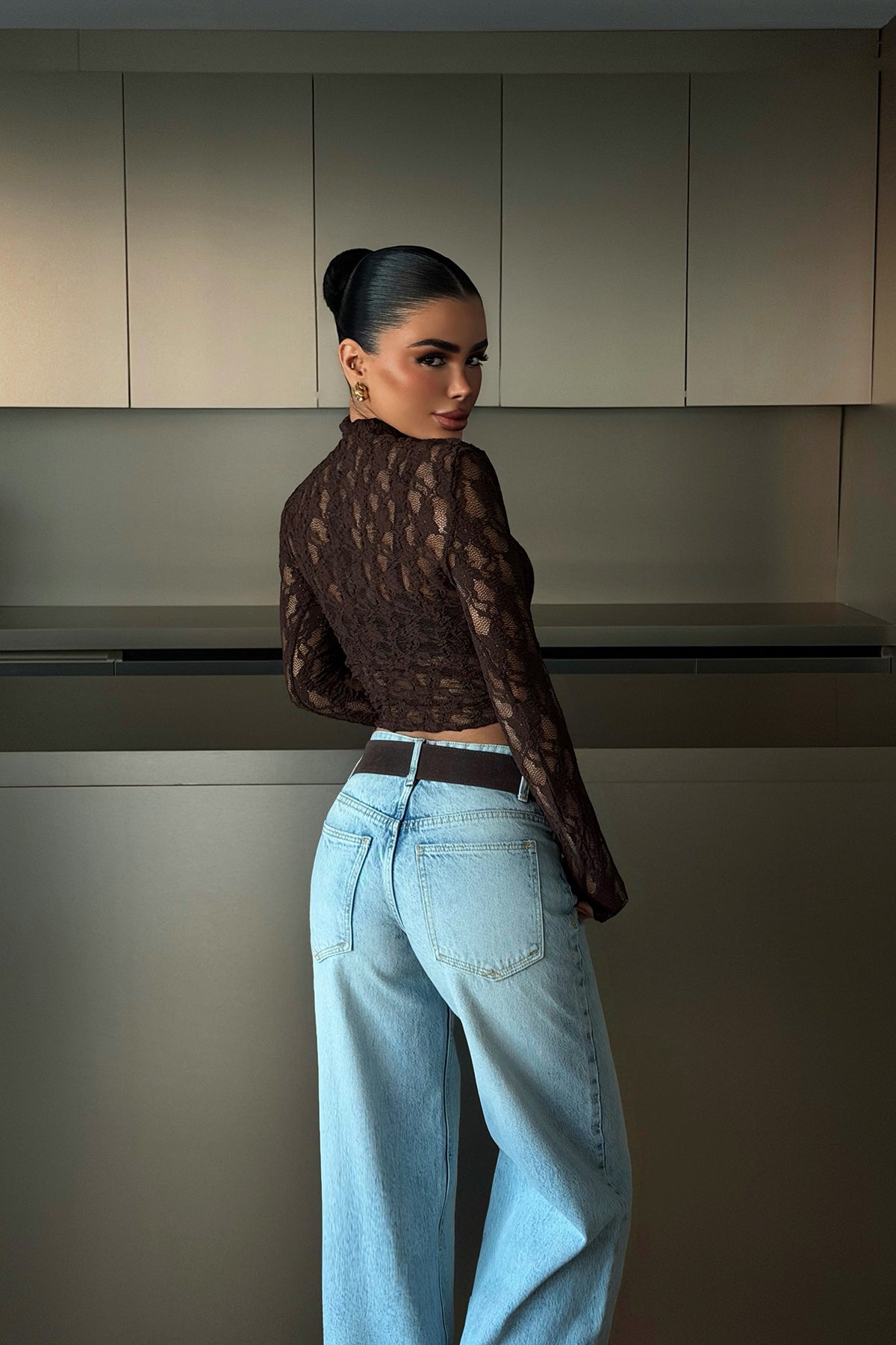 Acı Kahve Raquel Dantel Transparan Bluz 16