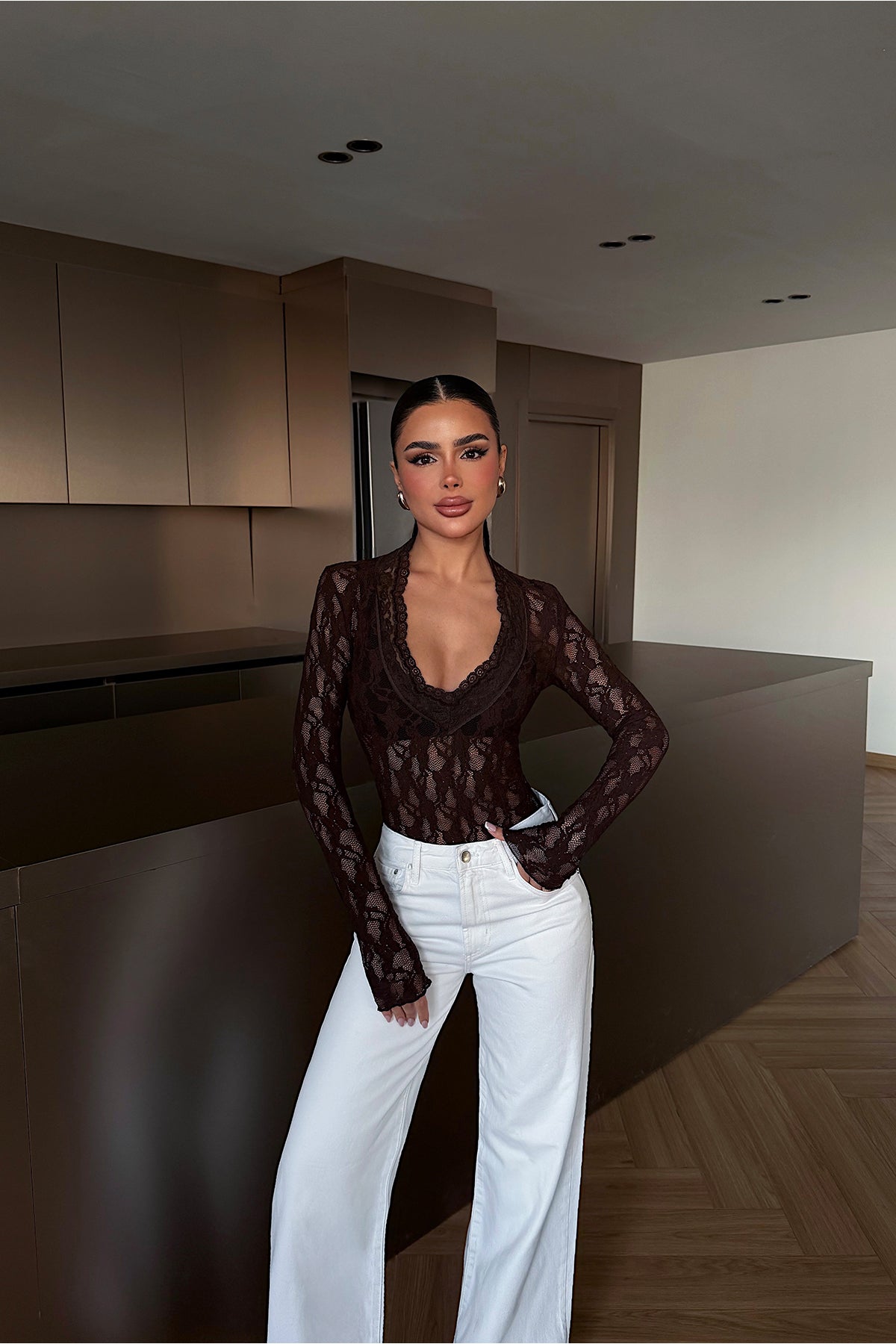 Acı Kahve Transparan Dantel Bluz 8