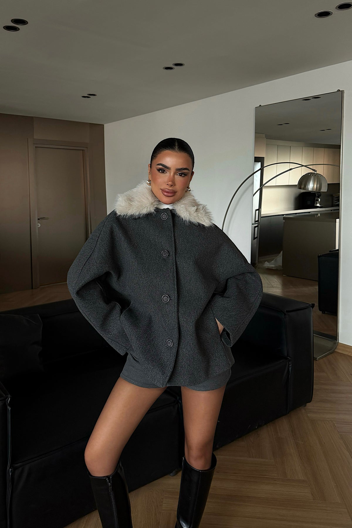 Anthracite Fur Detail Jacket
