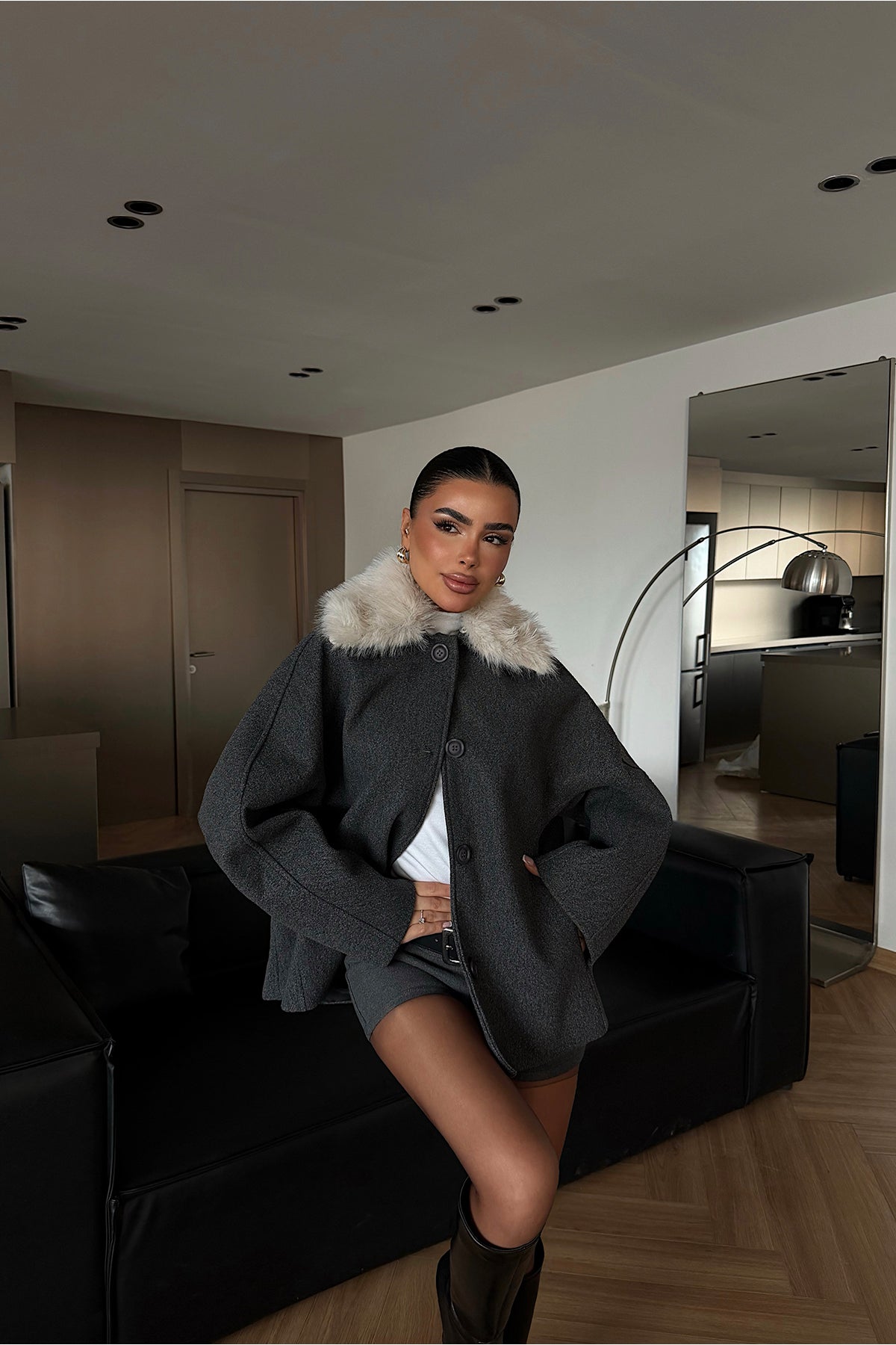 Anthracite Fur Detail Jacket