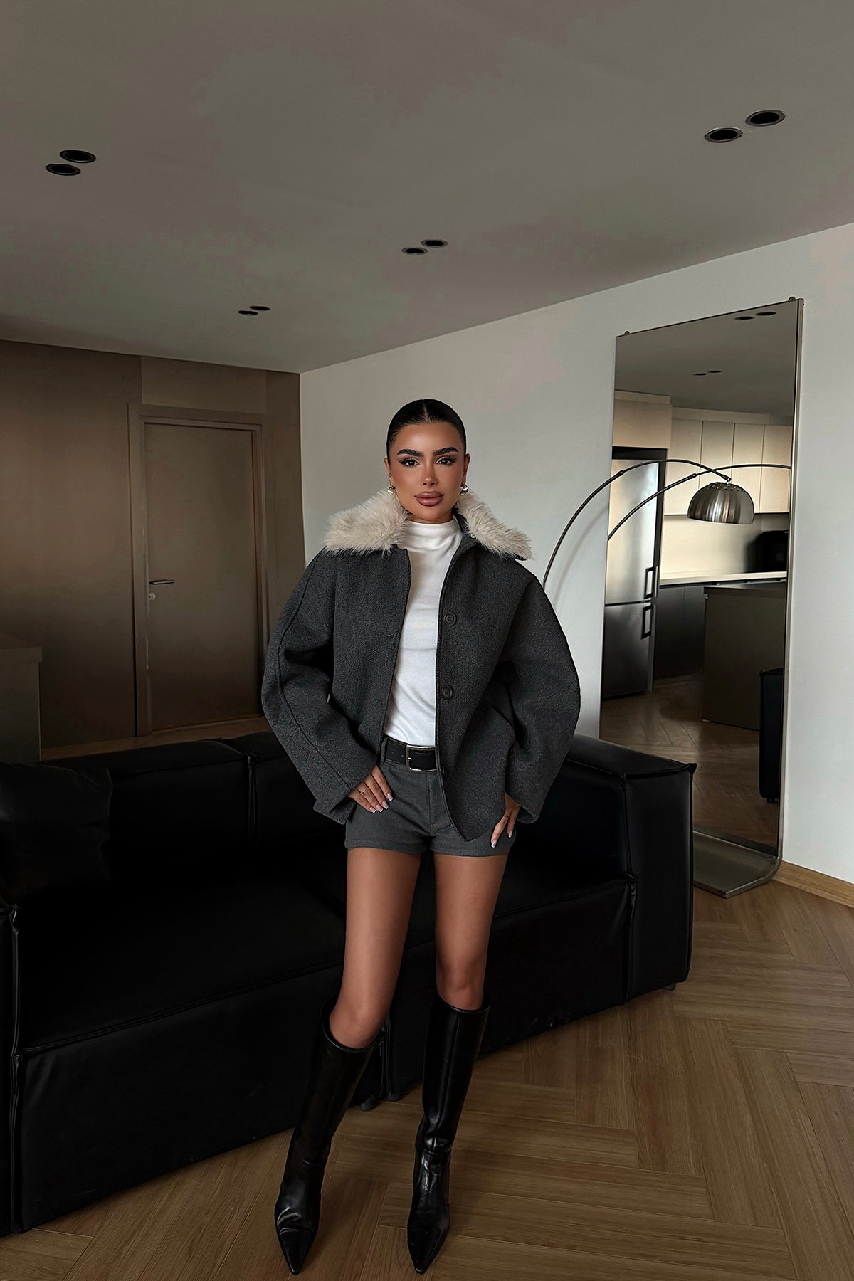 Anthracite Fur Detail Jacket
